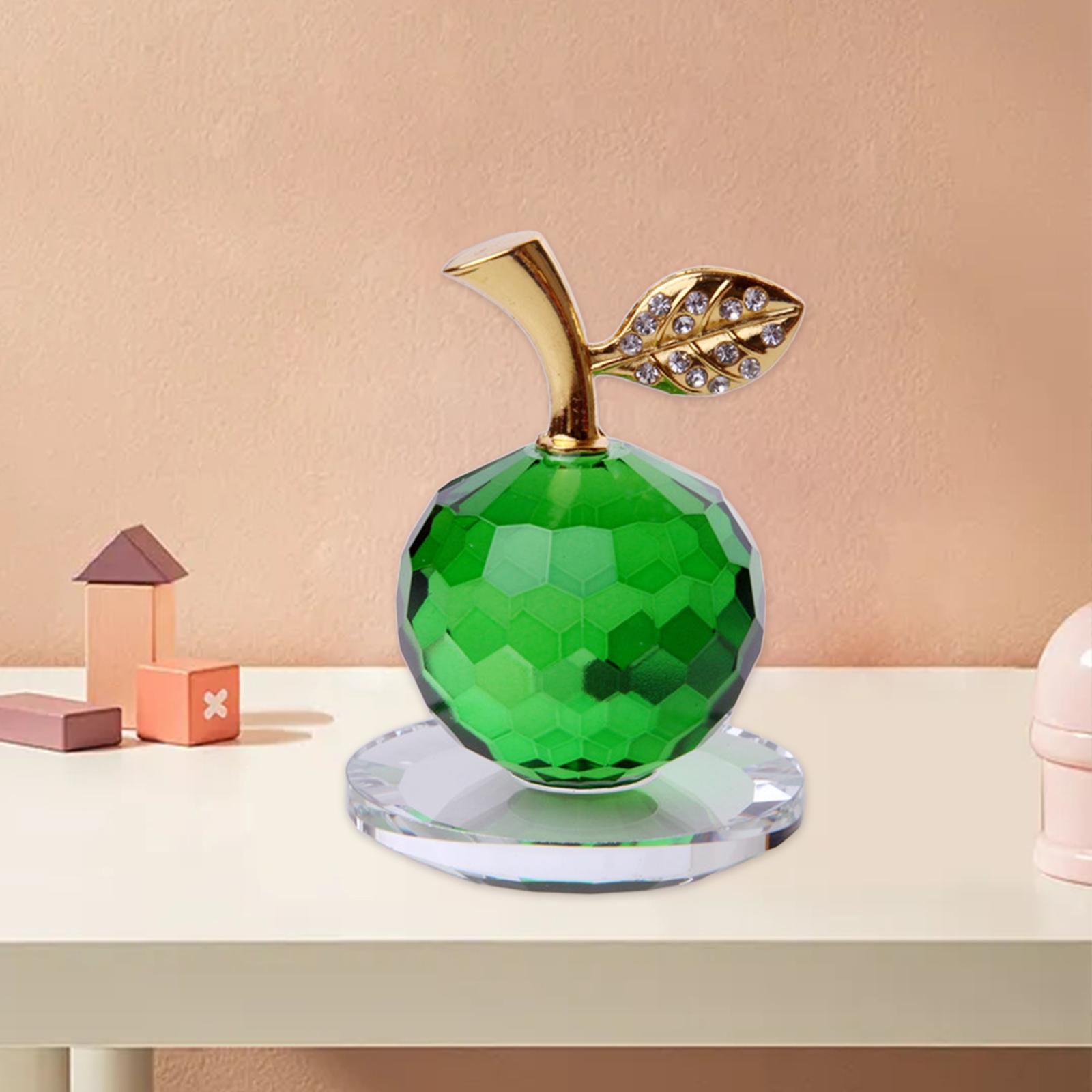 Crystal Apple Figurine Paperweight Ornament Home Decor Collectibles Gift Green
