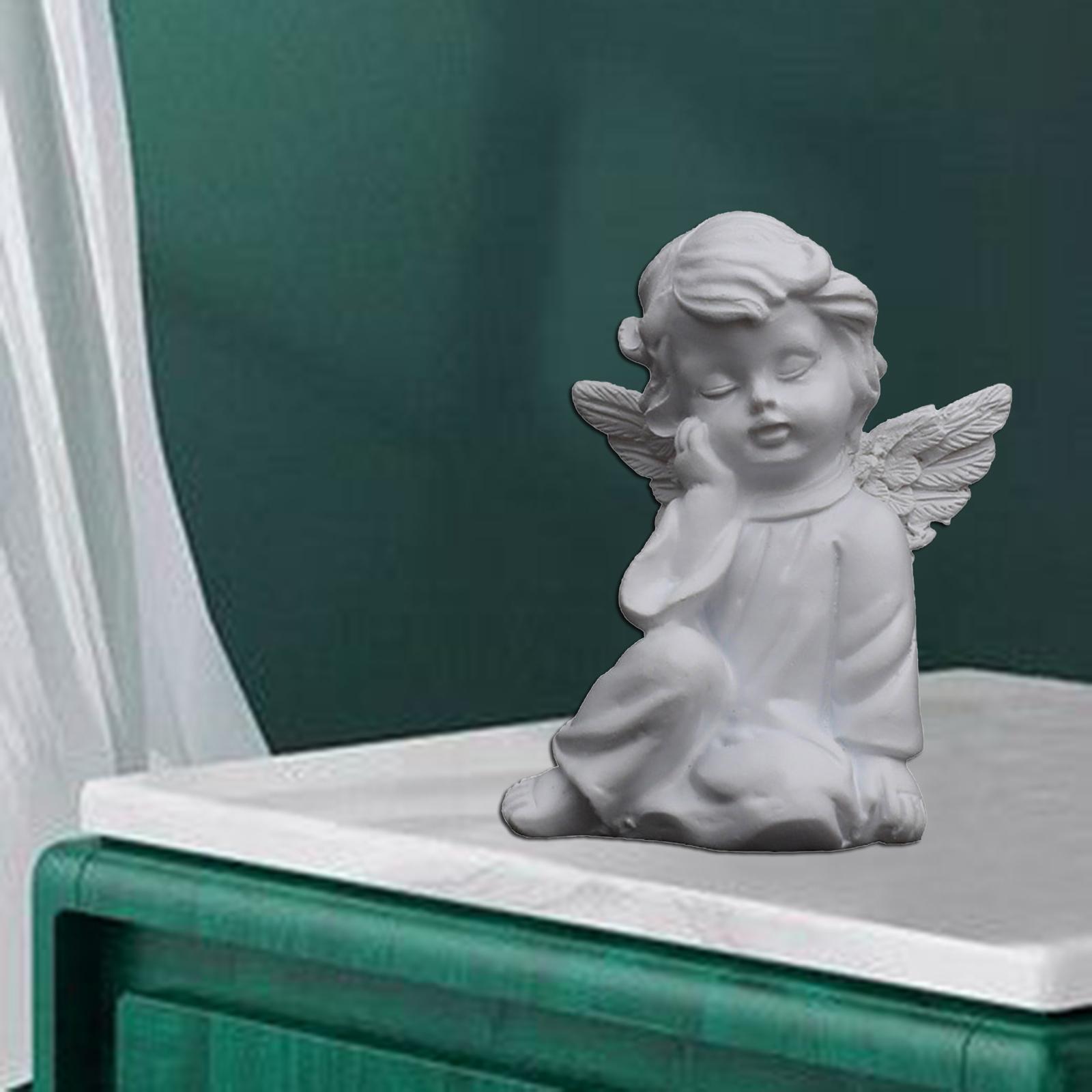 Resin Girl Angel Figurine Statue Desktop Ornaments Thinking Left