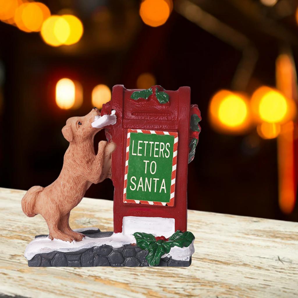 Christmas Statue Sculpture Cute Doggy Letter Resin Figurine Desktop Holiday