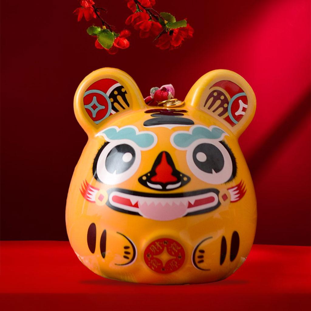 Cute Tiger Piggy Bank Ornaments Money Bank Figurine for Home Decor yellow