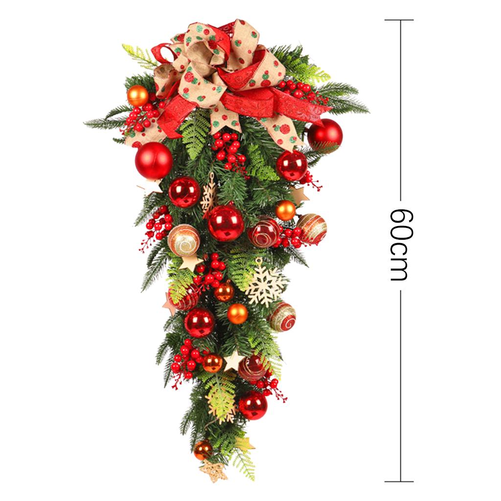 Christmas Teardrop Swag Wall Hanging Bowknot Wreath Home Festival Holiday without light