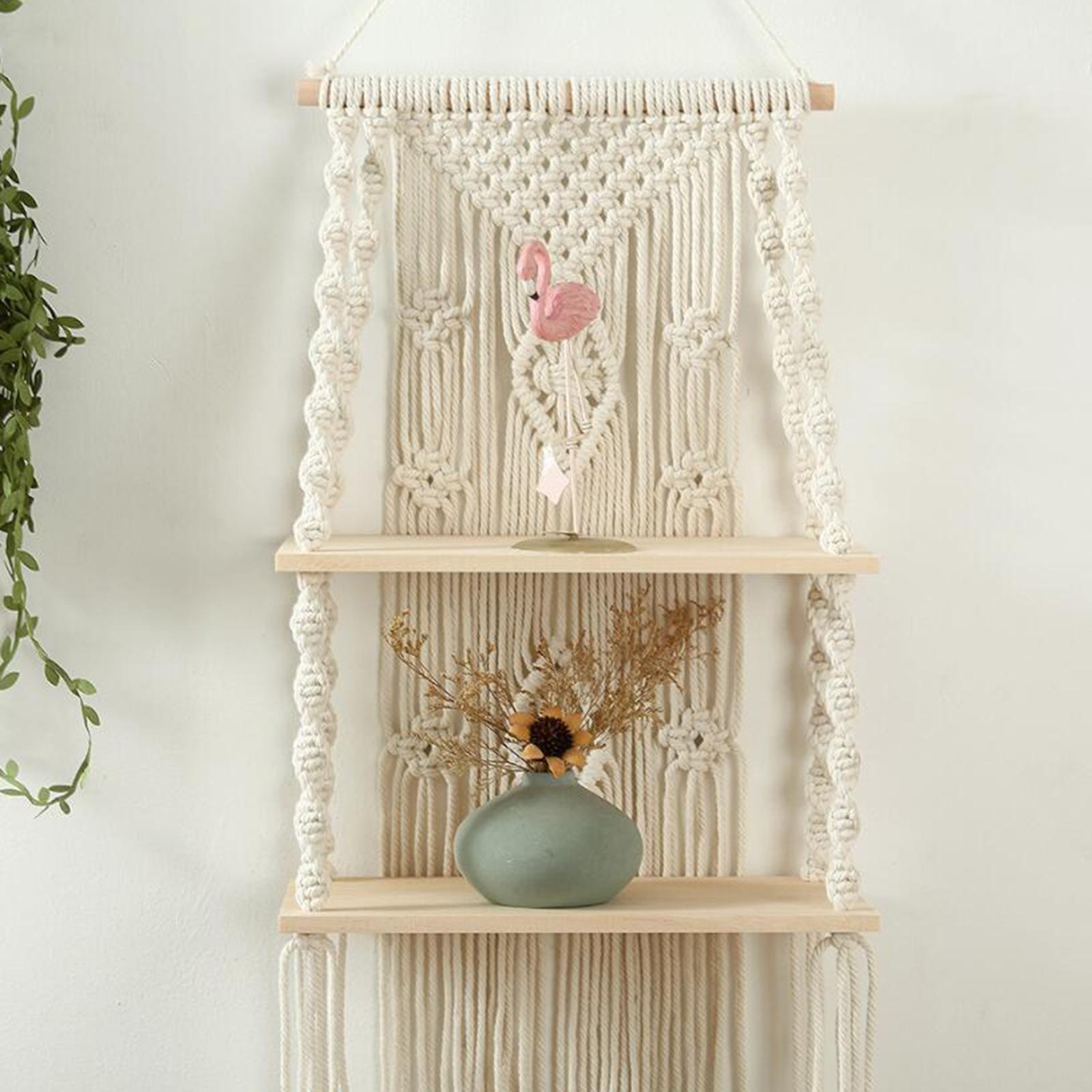 Boho Macrame Tassel Tapestry Wall Hanging Shelf Wooden Rack for Home Style A