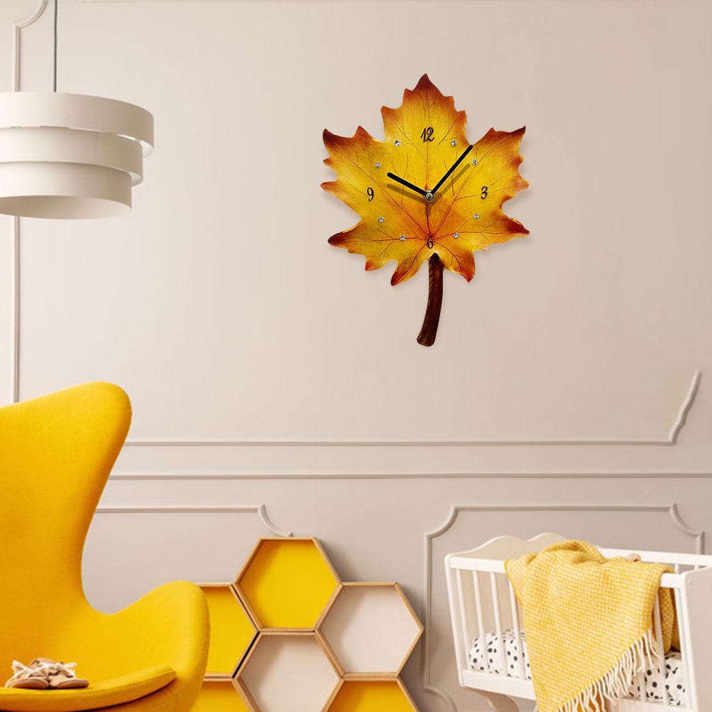 Large Unique Leaves Wall Clock Living Room Ornament Maple Leaf