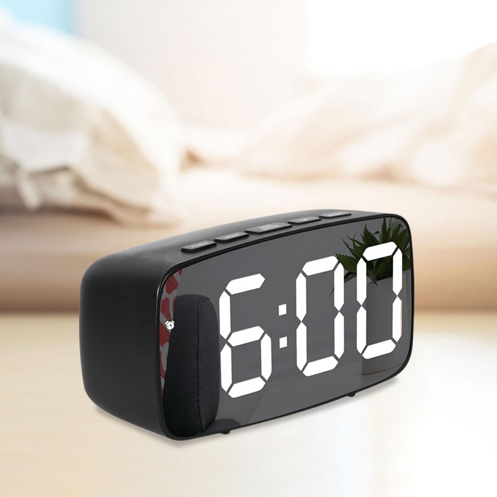 Digital LED Alarm Clock Bedroom Mirror Surface Snooze Bedside Black Mirror