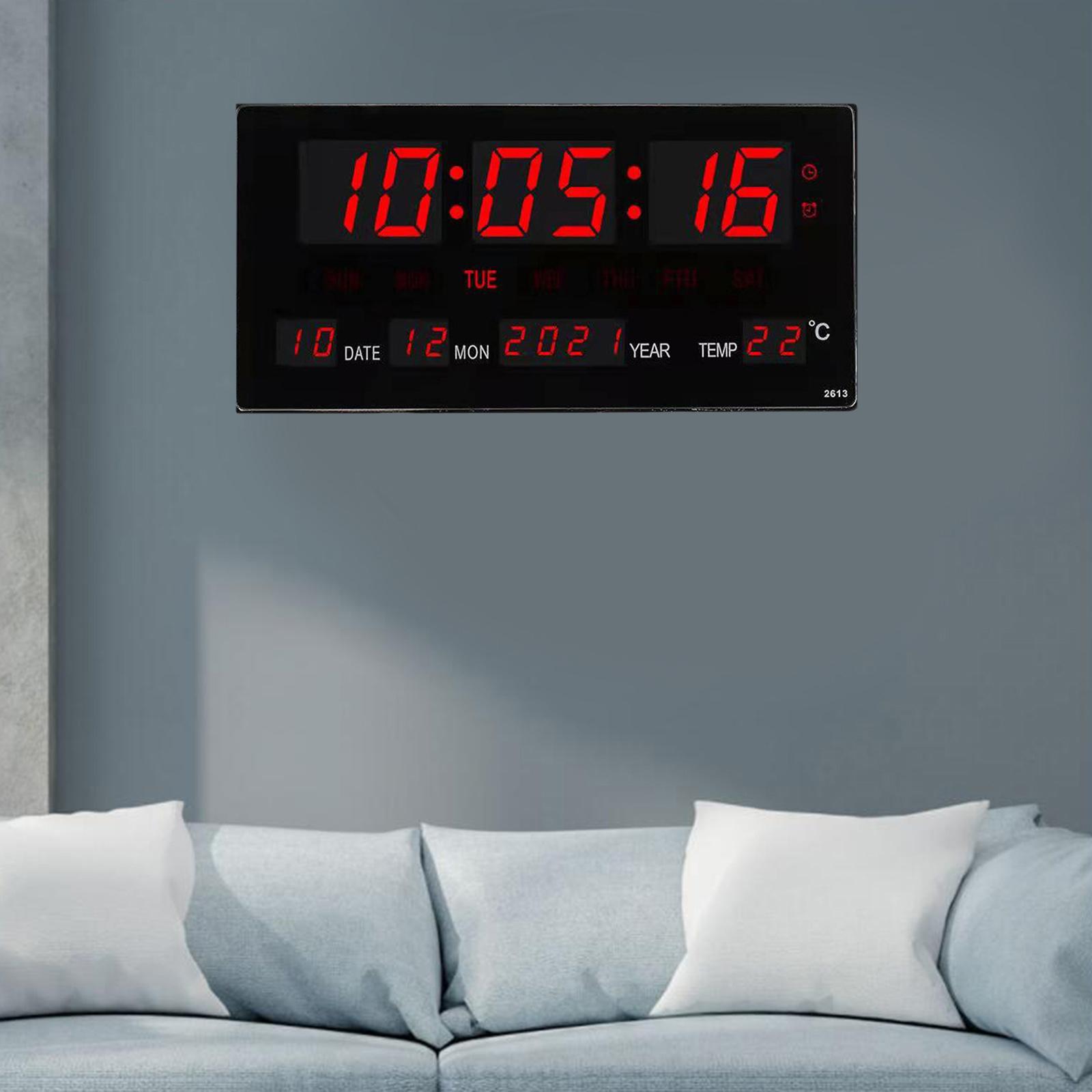 Large Screen Digital Wall Clock LED Display Home W/ Temperature Alarm Clocks