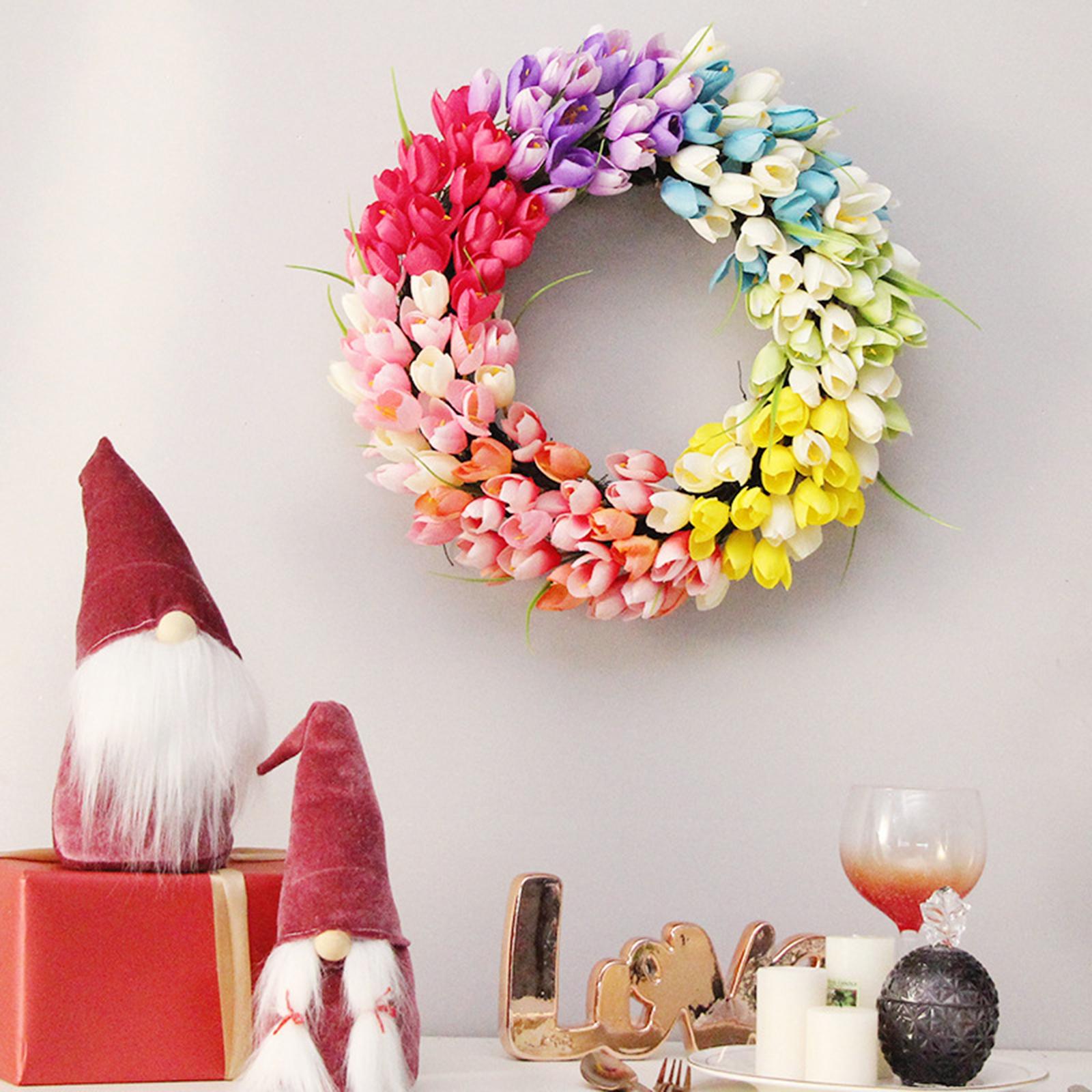 Artificial Tulip Wreath for Front Door Floral Twig Garland for Home Ornament
