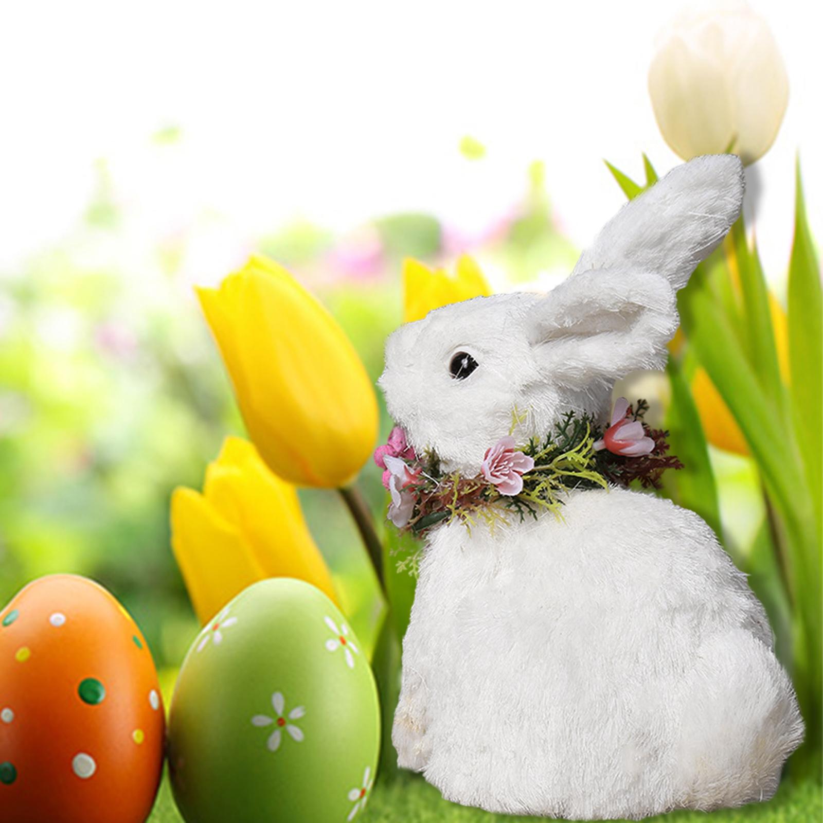 Soft Easter Rabbit with Wreath Photo Props Art for Outdoor Desk Ornament C