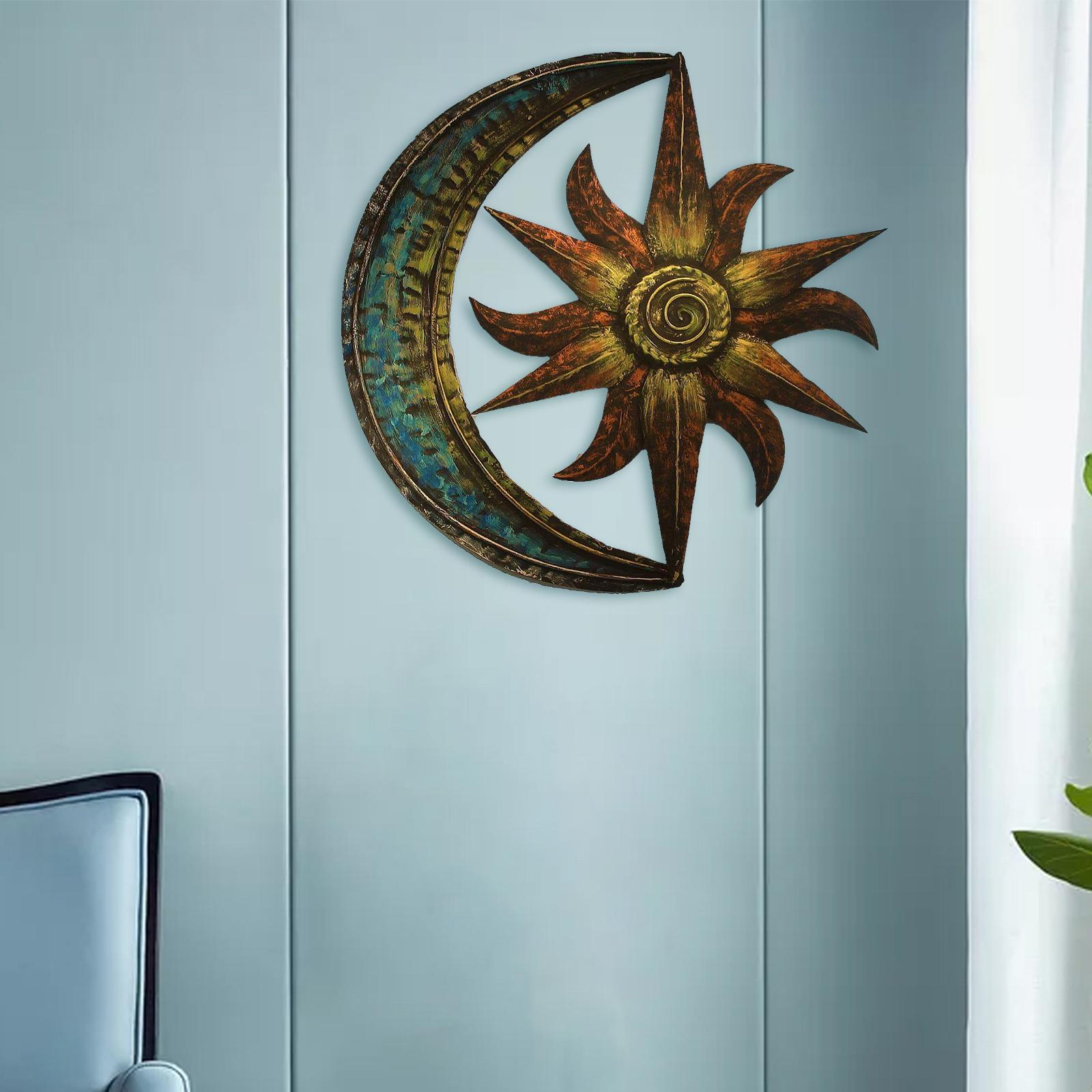 3xSun Moon Metal Wall Art Sculpture Celestial Lawn Bathroom 35cm