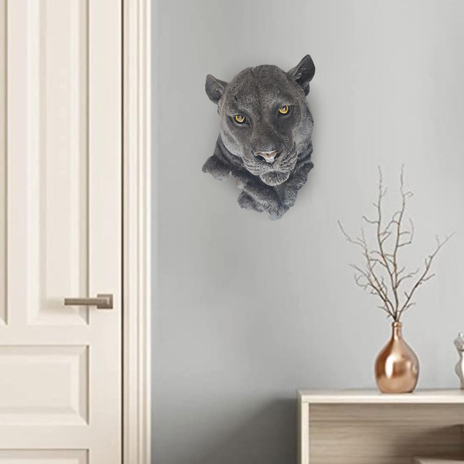 Animal Head Statue Wall Mount Sculpture Art Crafts for Home Black Panther 