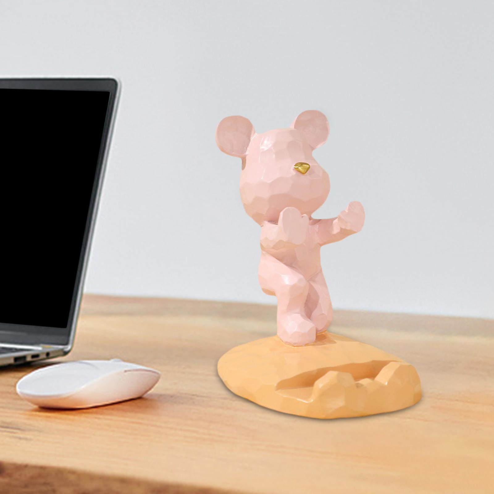 Universal Bear Sculpture Mobile Phone Stand Home Desk push palm Pink