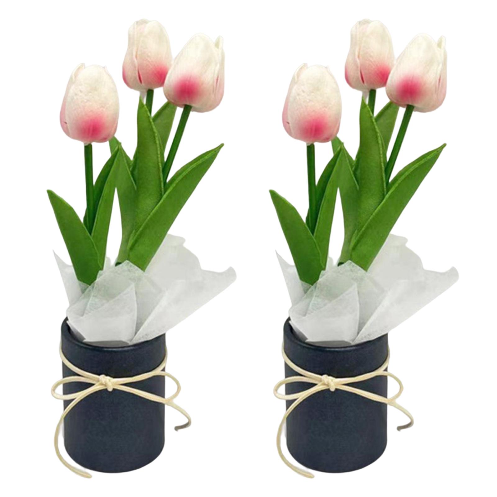 Potted Artificial Tulips Flowers DIY Bouquet Decor Light Pink