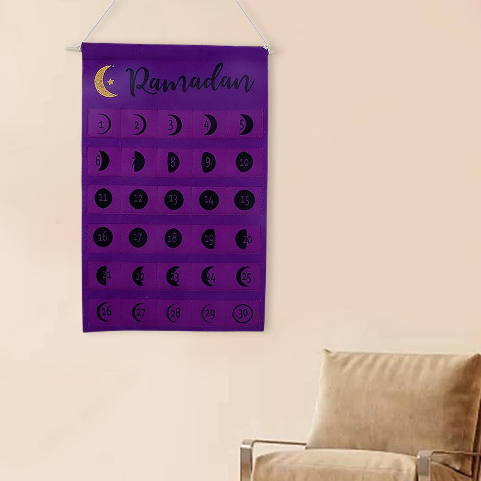 Ramadan Advent Calendar Eid Mubarak Countdown Calendar Purple Black 55x35CM