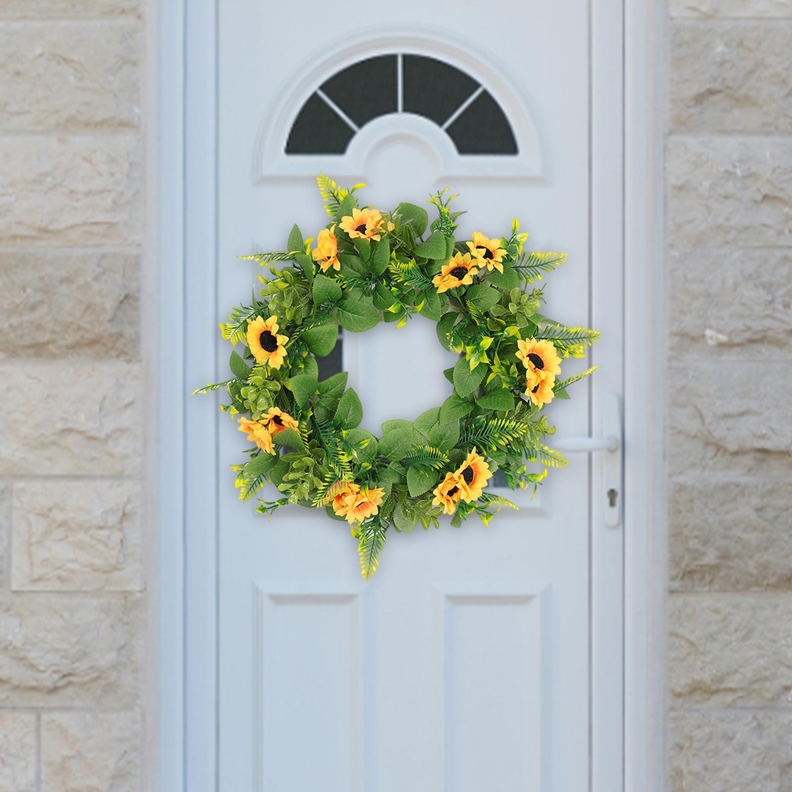 45cm Vivid Door Wreath Christmas Garland Green Leaves Sunflower