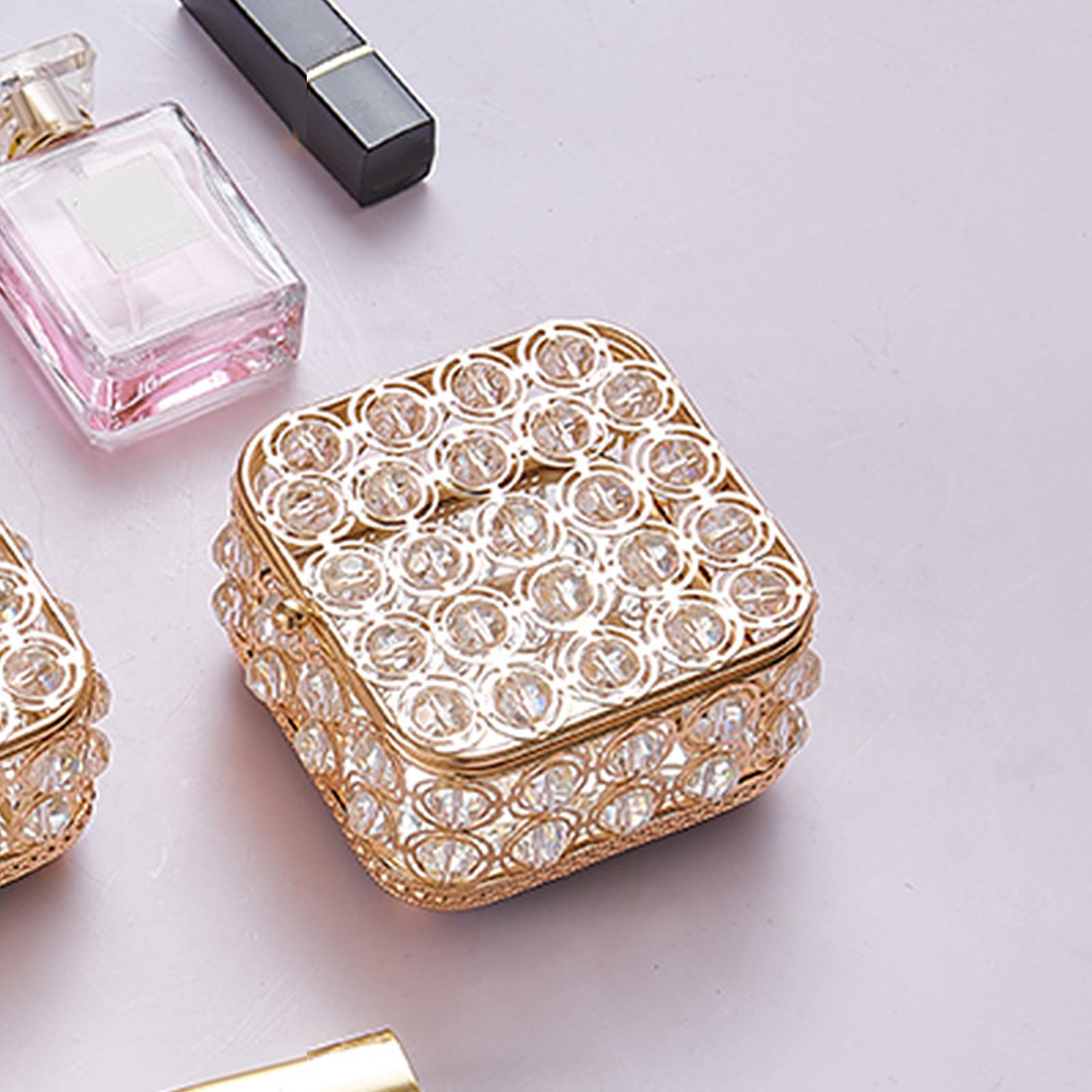 Crystal Jewelry Box Organizer Storage Dresser with Cover Bracelets Necklace 14x14x6cm
