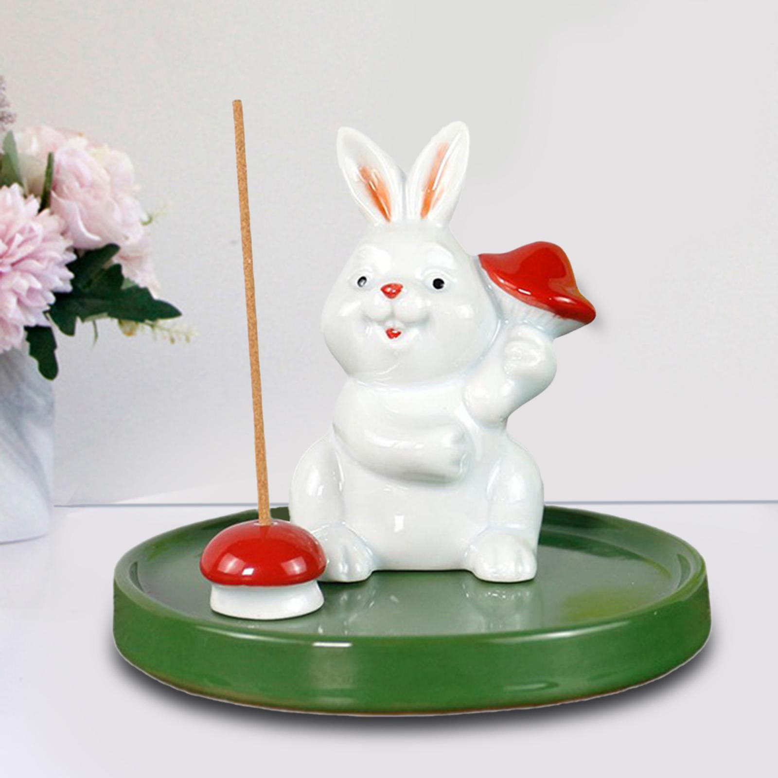 Stick Incense Burner Holder Meditation Yoga Ash Catcher Mushroom Rabbit 