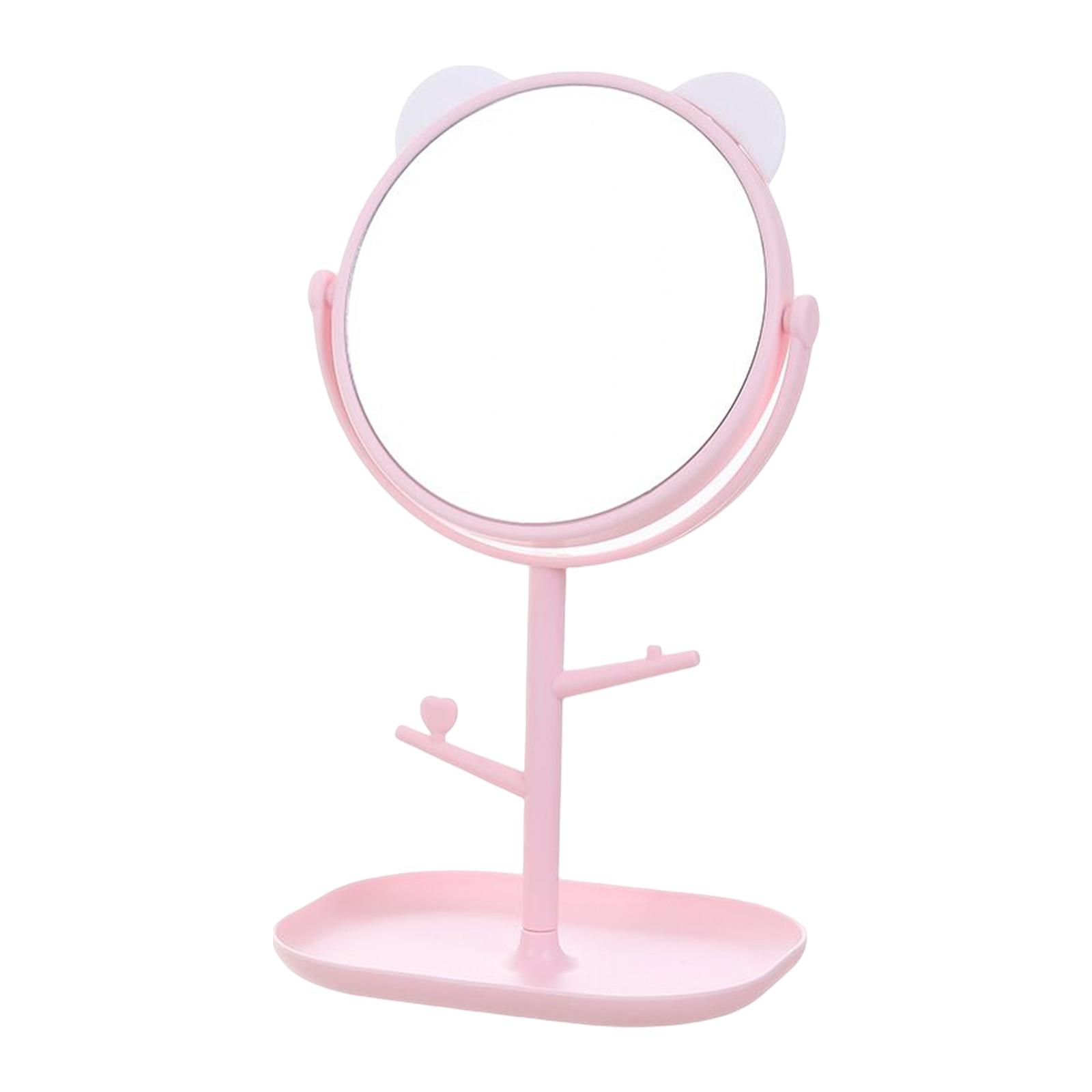 Makeup Mirror Rotatable Detachable Decorative for Bedroom Bathroom Dresser Bear Ear Pink