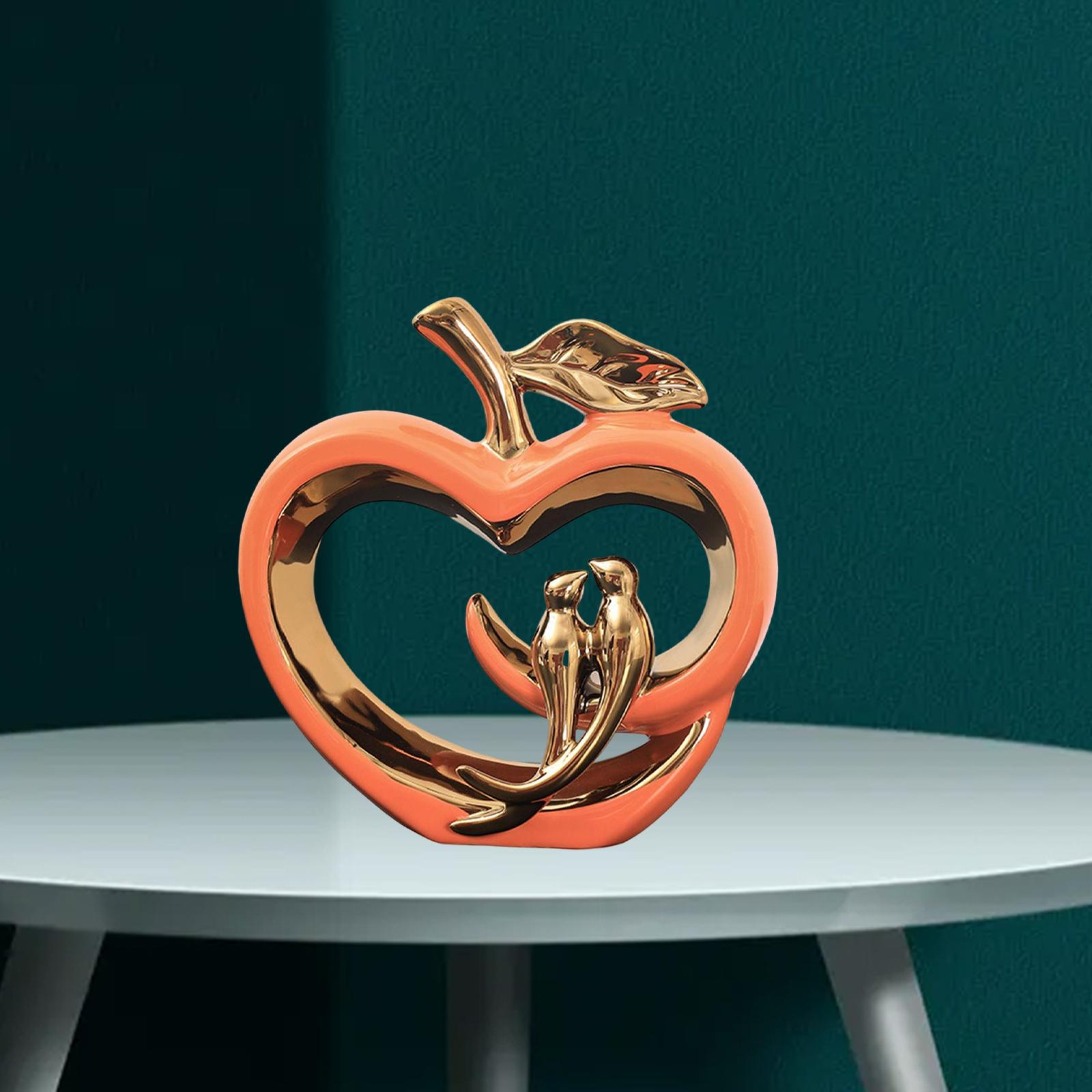 Modern Ceramic Fruit Statue Shelf Golden Birds Party Crafts Gift  Orange