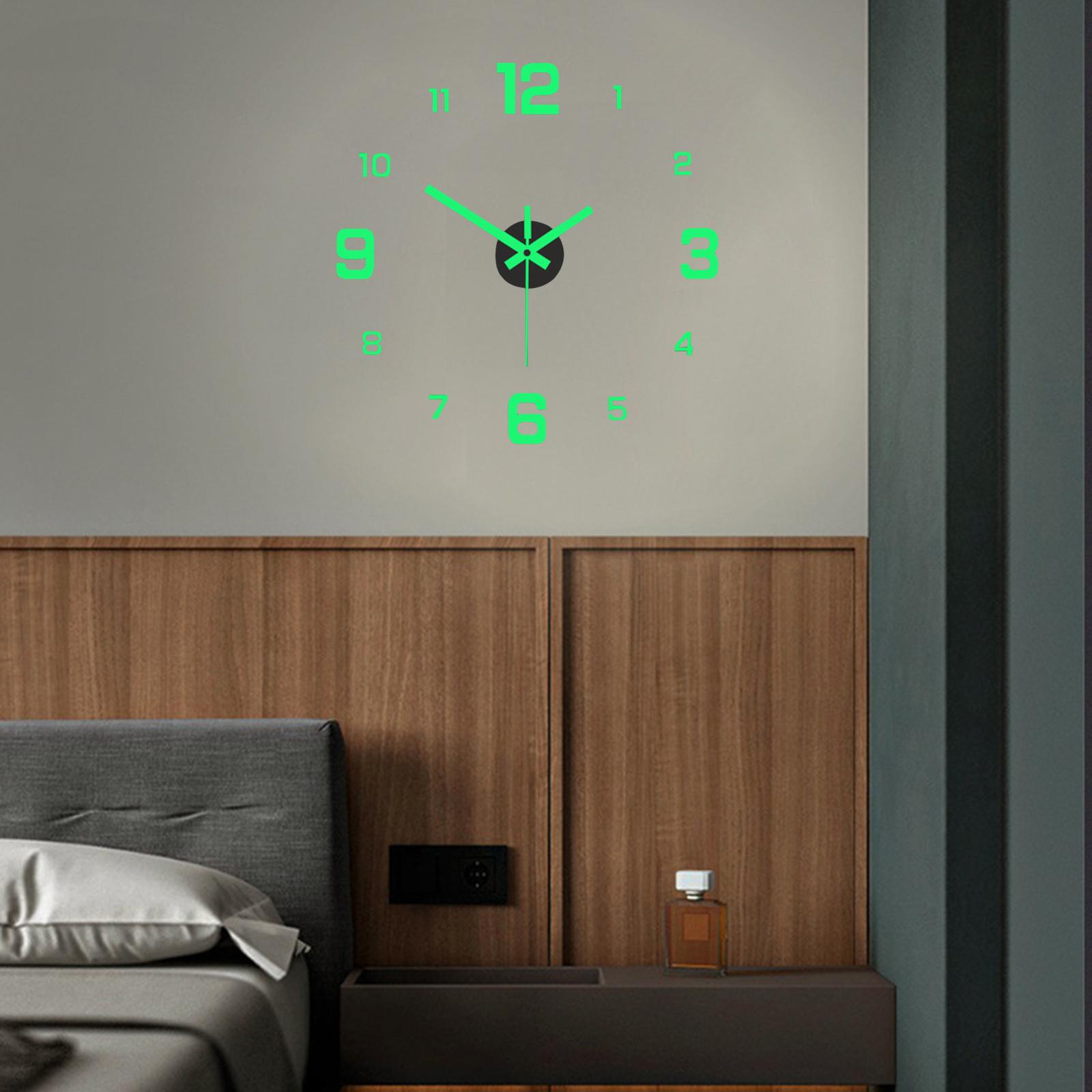 Modern Luminous Frameless Wall Clock Stickers Large Silent for Living Room