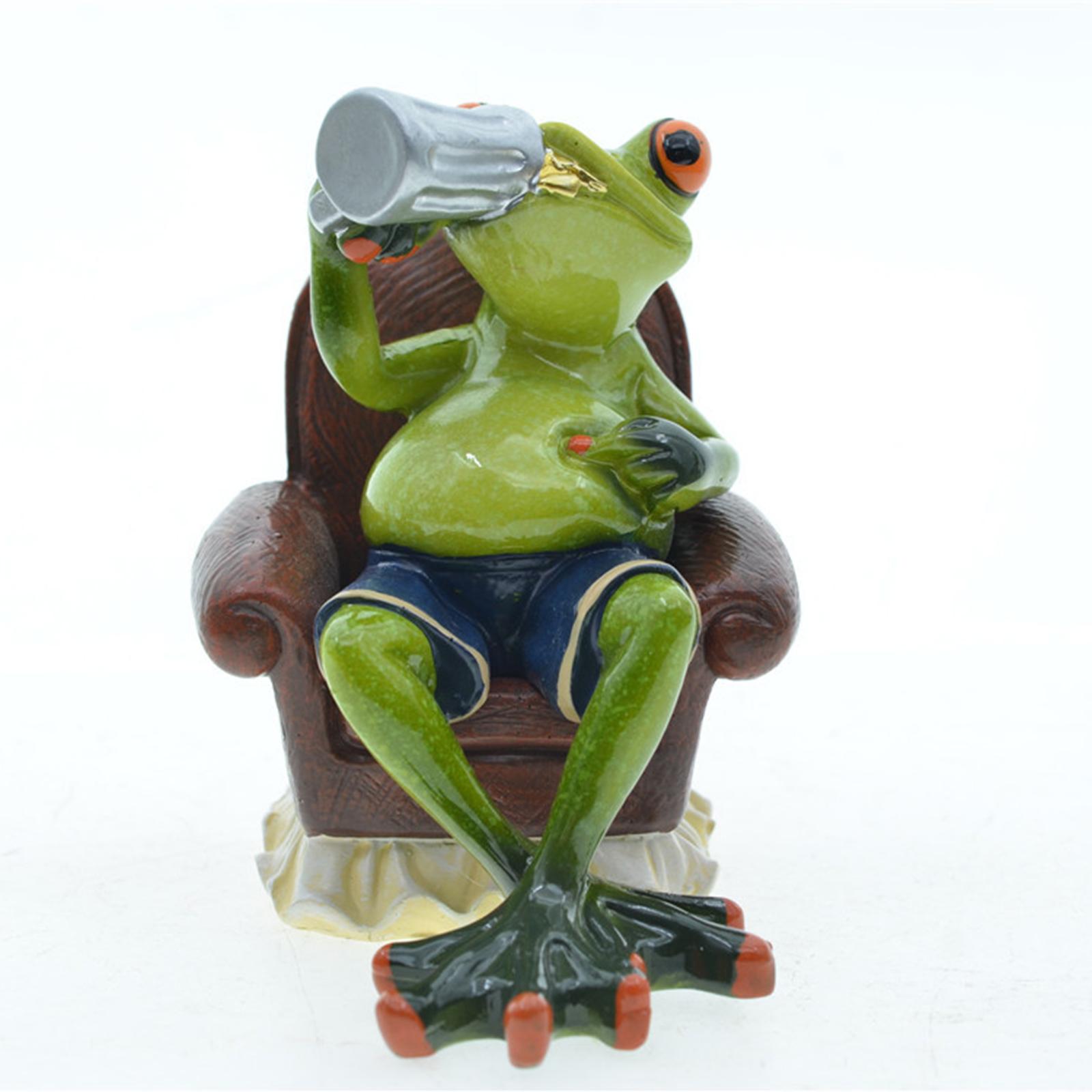 Resin Leggy Couple Frog Figurine Statue Decor Sculpture 14cmx10cm 8cmx10.5cm
