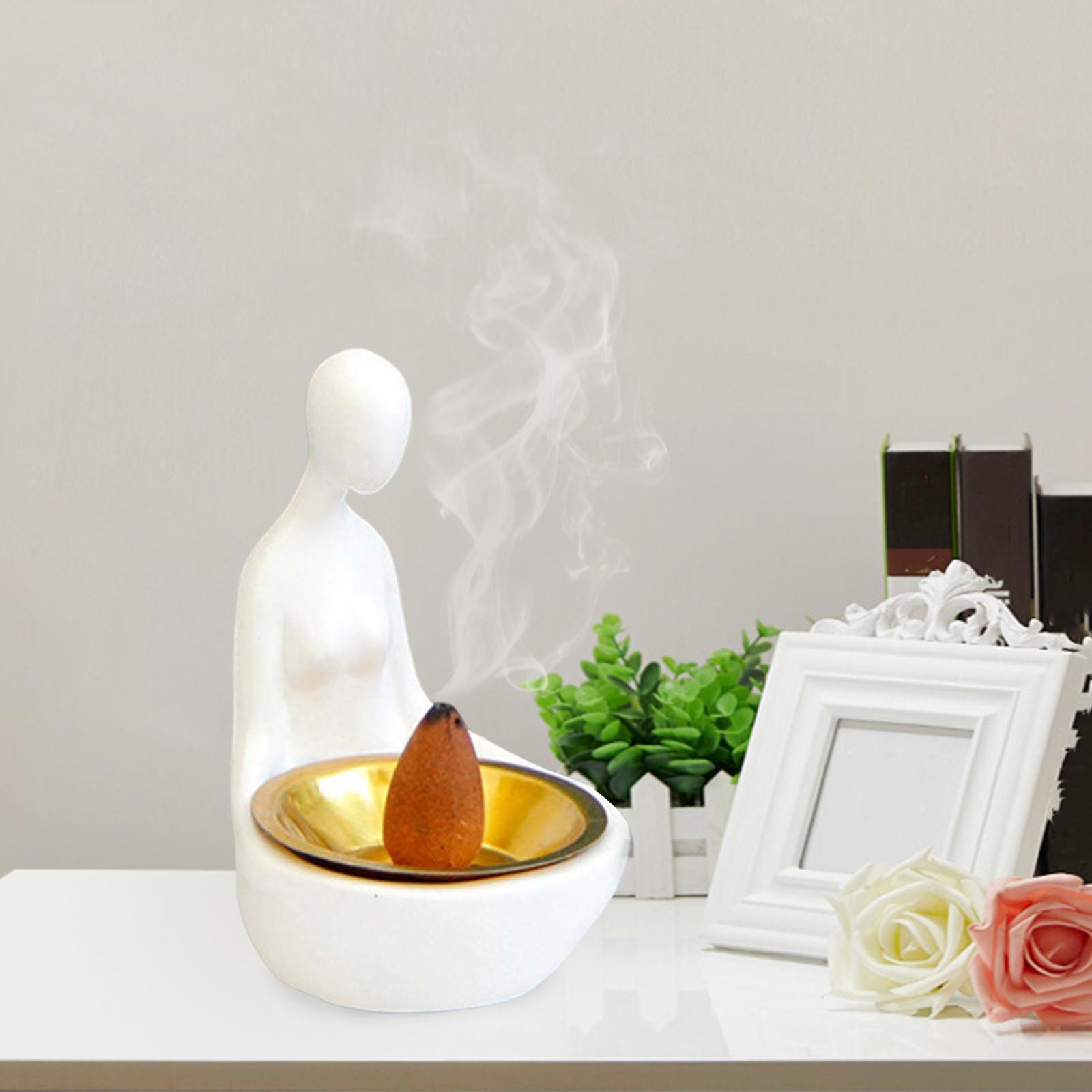 Incense Burner Holder Statue Cone Figurine Censer Yoga Ceremony SPA White