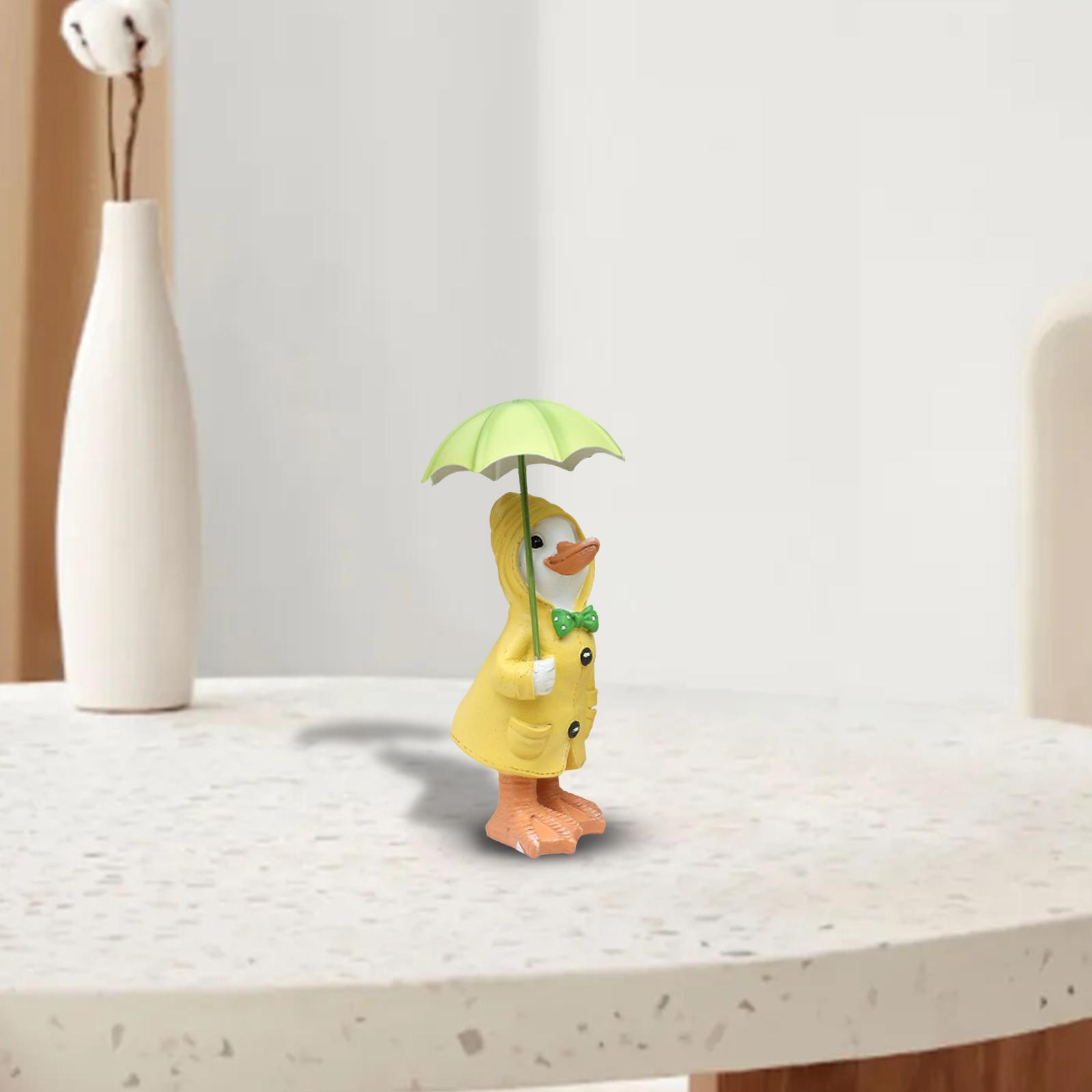 Cute Garden Figurine Raincoat Duck Statue for Outdoor Indoor Backyard Yellow