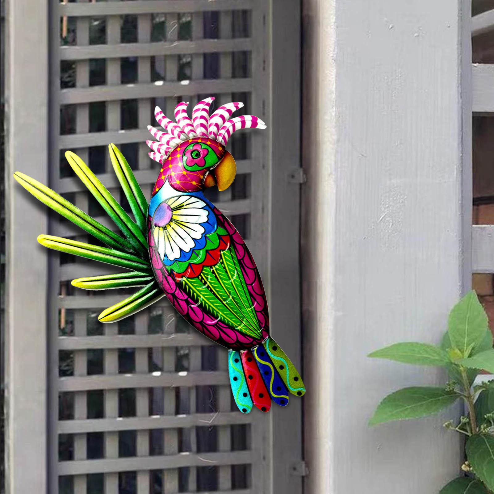 Metal Parrot Wall Art Decor 3D Wall Art Sculptures for Outdoor Fence Indoor Blue 