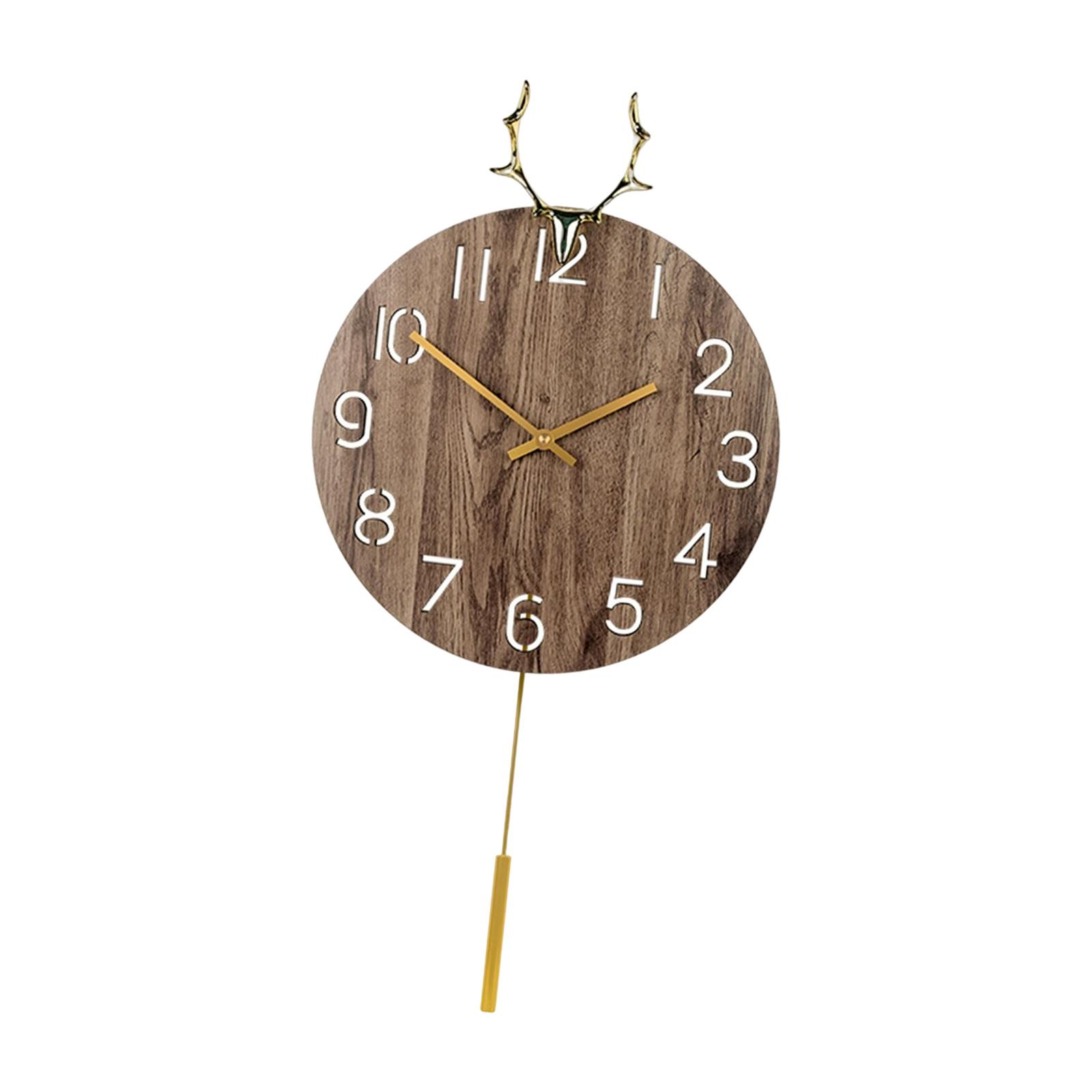 Wall Clock 12" Deer Head Figurine Modern Pendulum Clock for Bedroom Brown