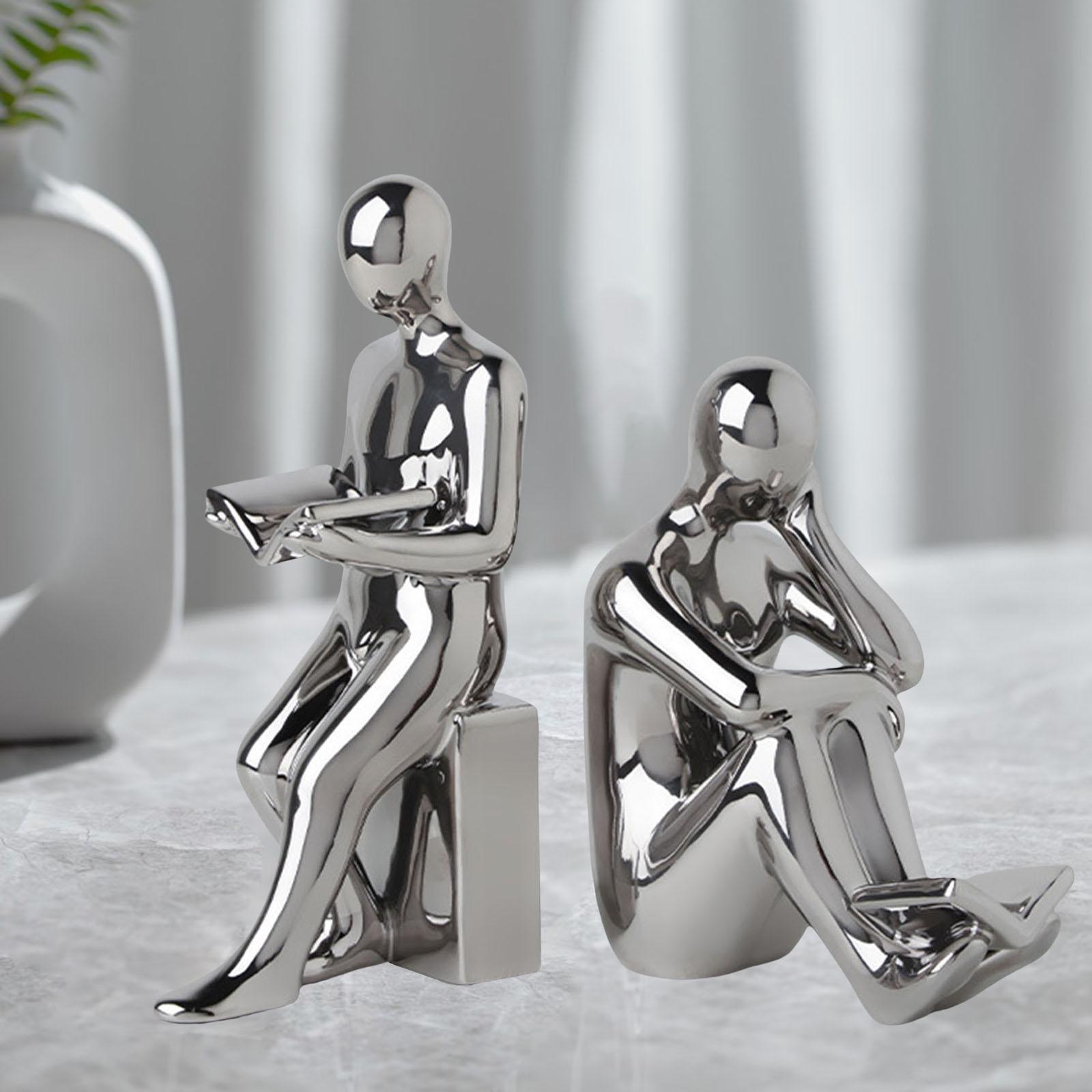 Ceramic Human Statues Abstract Figurines Collectible Sculpture Silver
