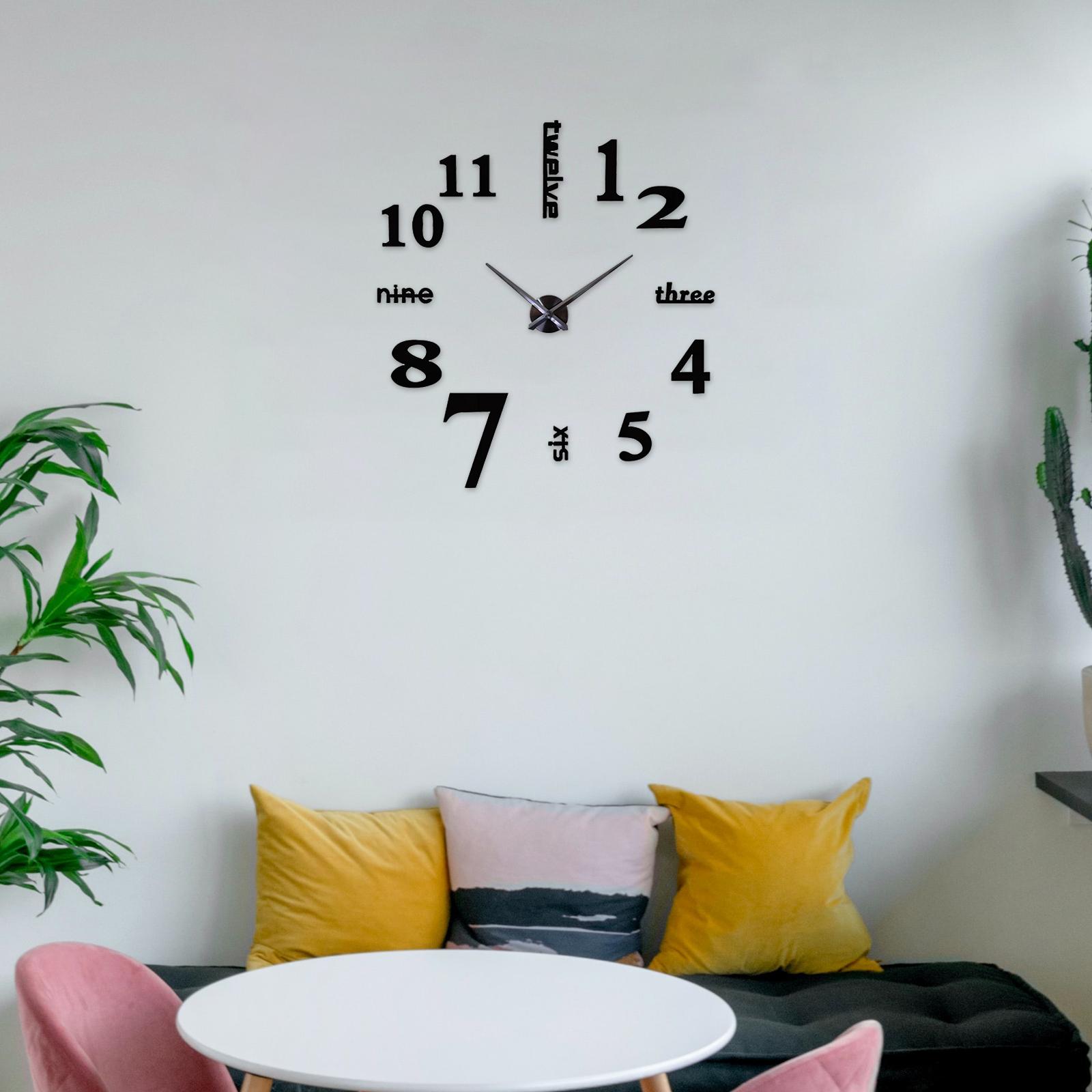 Wall Clock DIY Digital Clock Sticker Acrylic Decal for Home Decor Office large black
