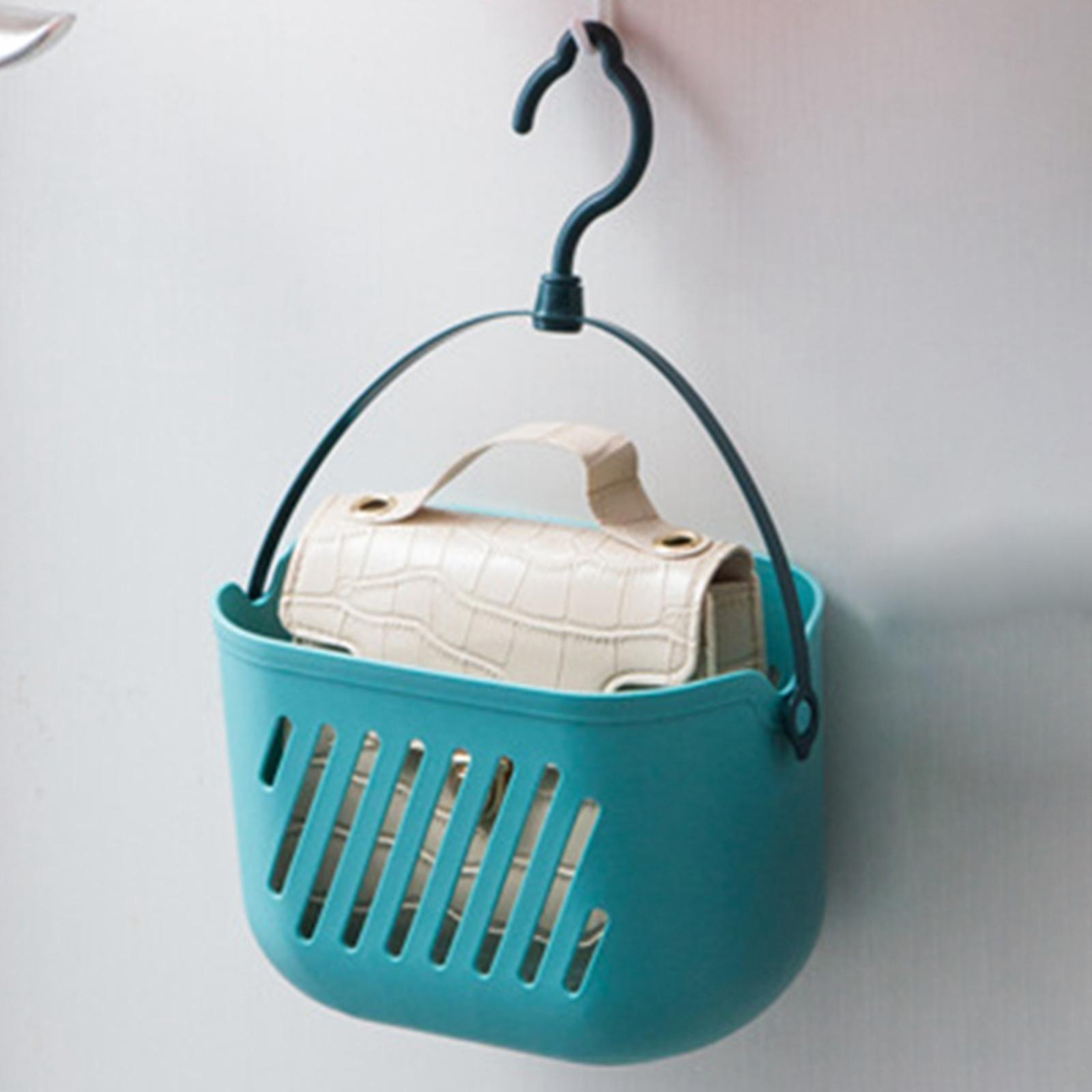 Hanging Storage Basket with Hook Rack Multi Use Hair Care Tools Organizer Blue