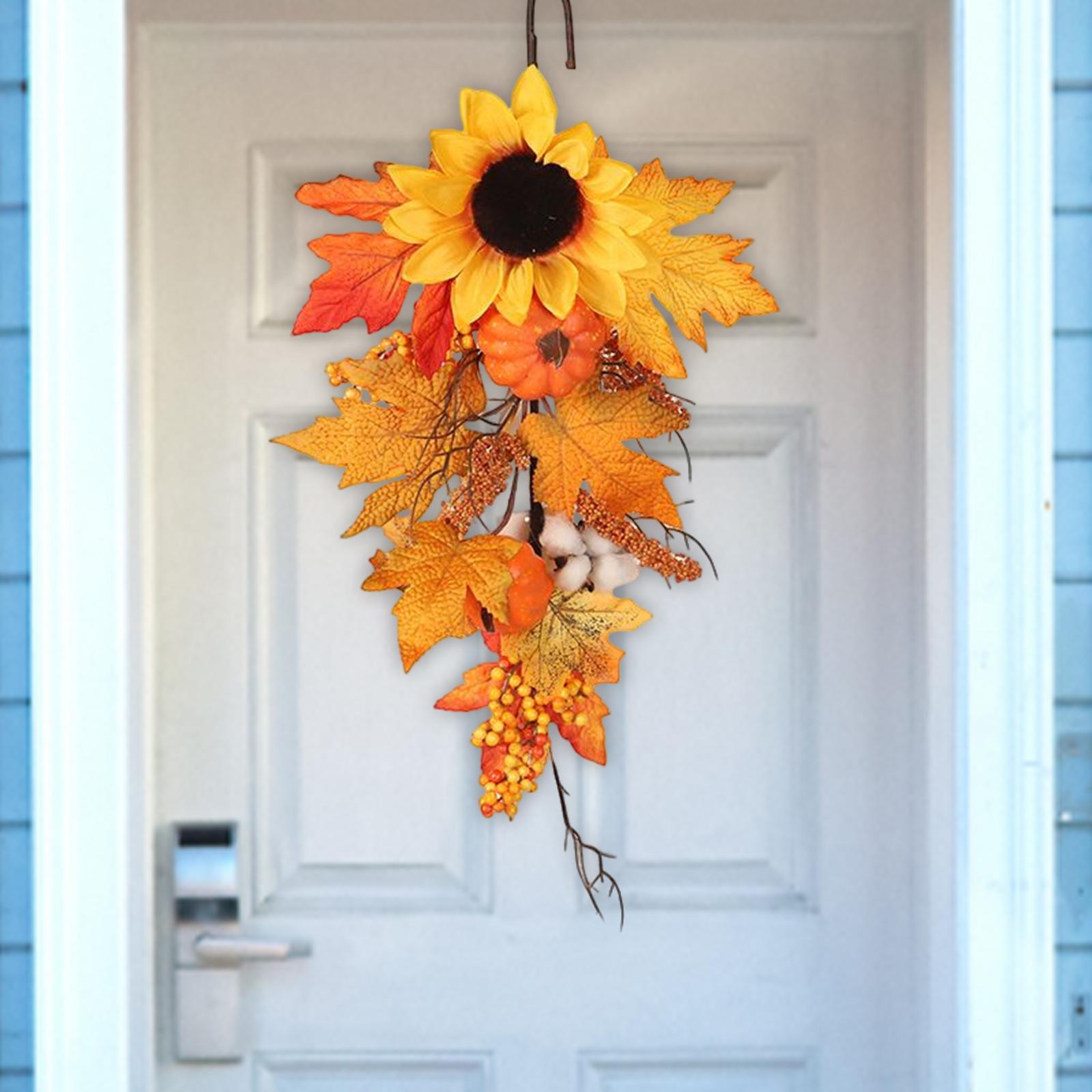 Fall Harvest Floral Teardrop Swag Maple Leaf for Thanksgiving Halloween