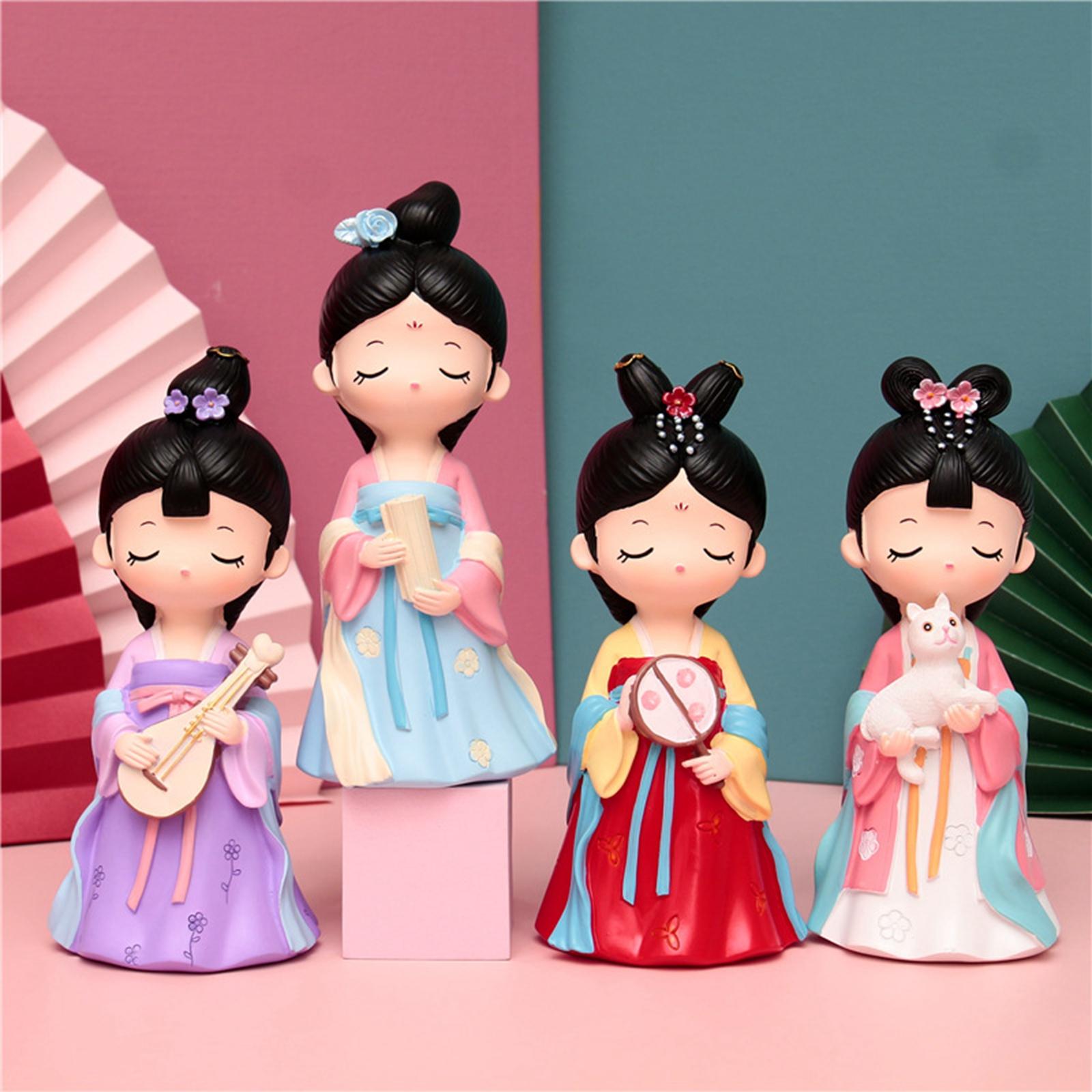 Ancient Chinese Girl Dolls Collectible Figurines Handicraft Girls Gift With Cat
