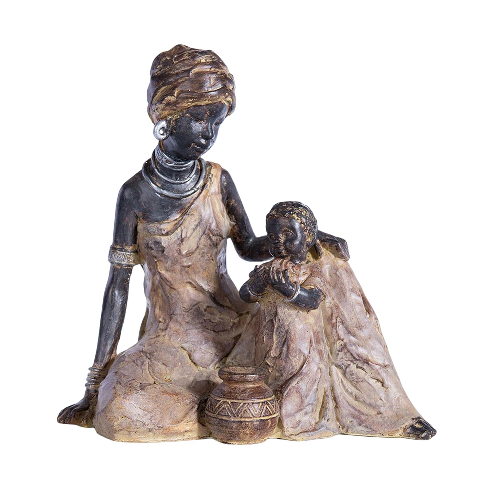 African Tribe Mommy Son Figurine Resin Crafts Statue for Tabletop