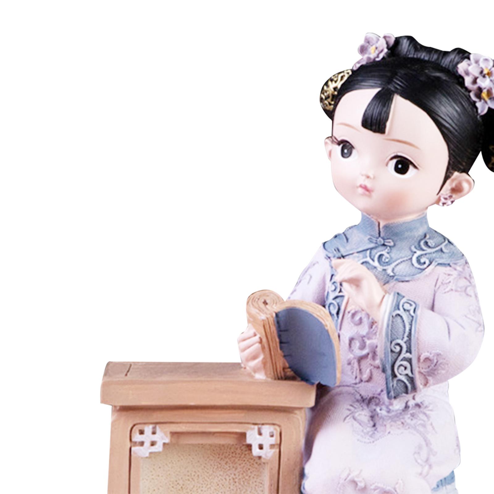 Chinese Ancient Girl Doll Figurine Resin Statue Crafts for Living Room Decor Read Book