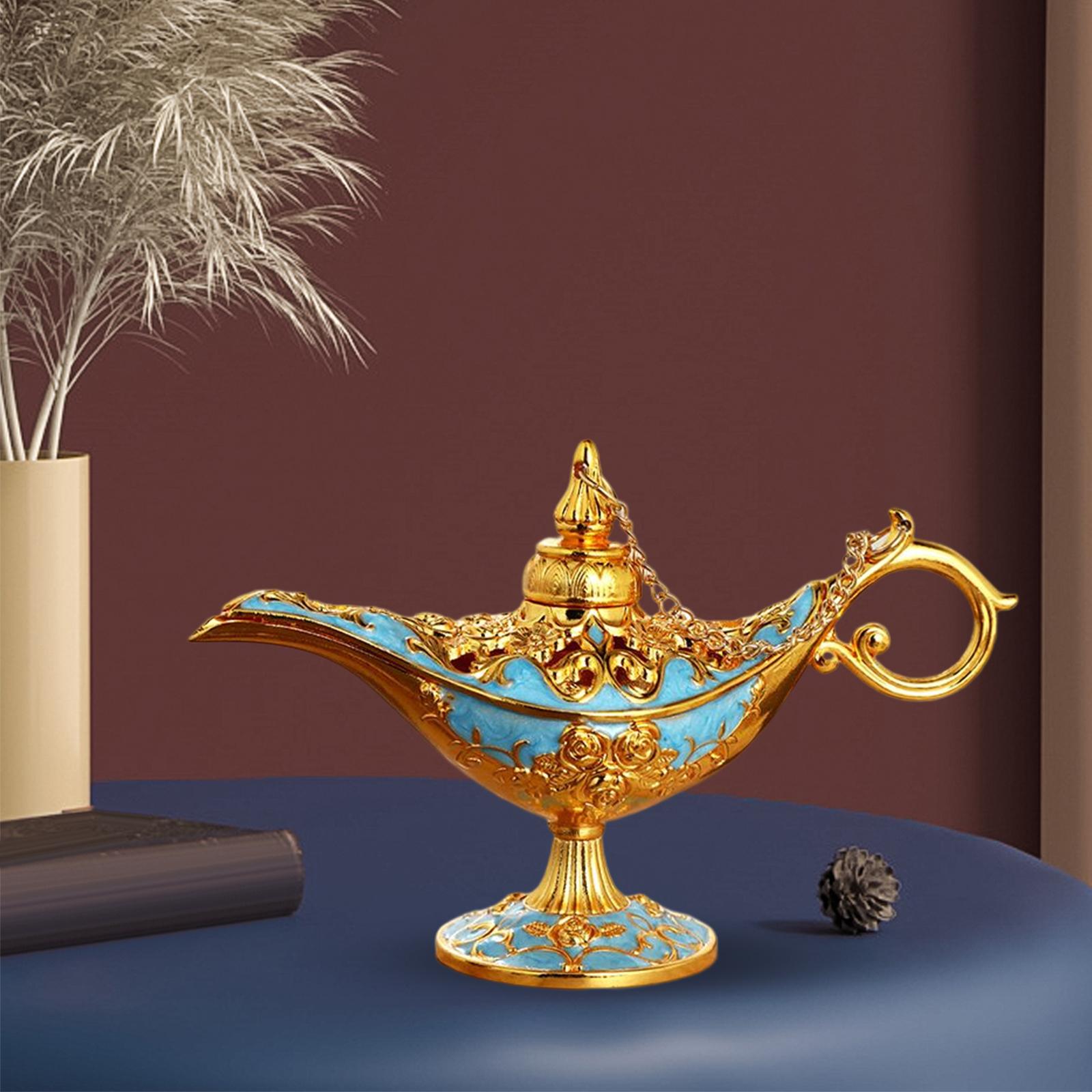 Statue Genie Lamp Washing Light Wedding Oil Lamp Metal Collection Decor Sky Blue
