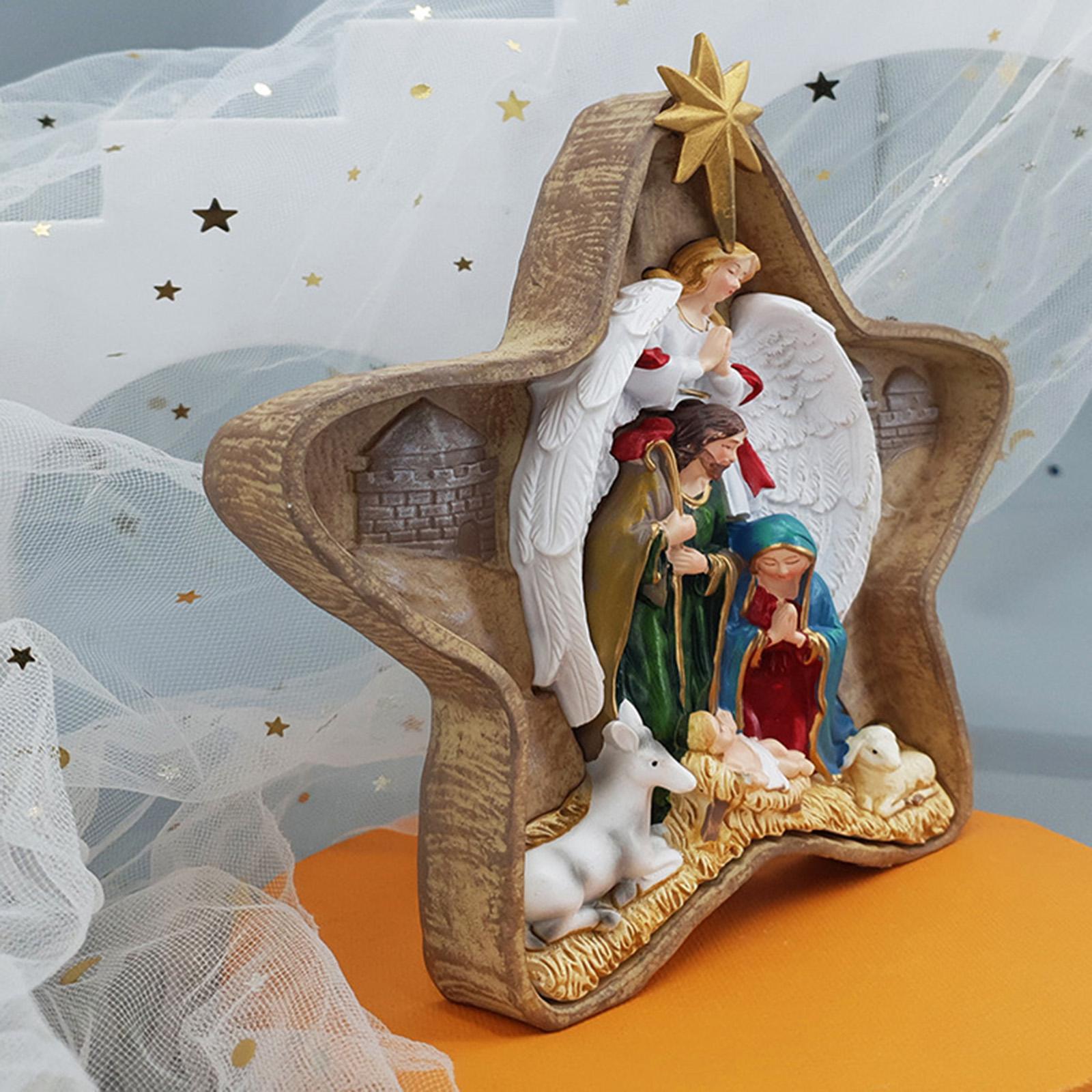 Nativity Figurines Set Christmas Ornament Jesus Statue Christian Resin