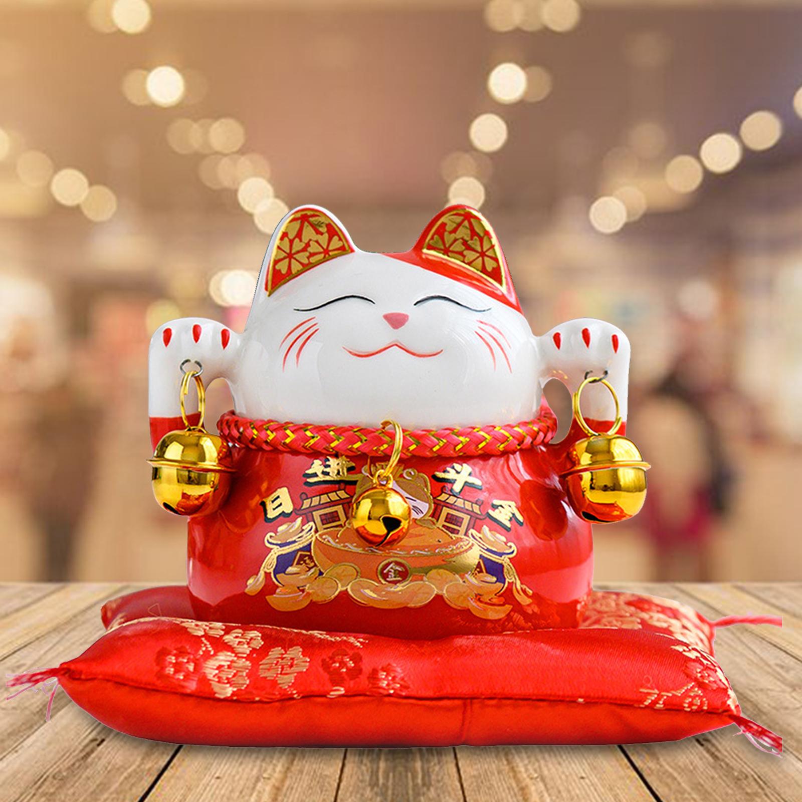 Chinese Style Lucky Cat Money Bank Saving Box for Office Home Decorations Red