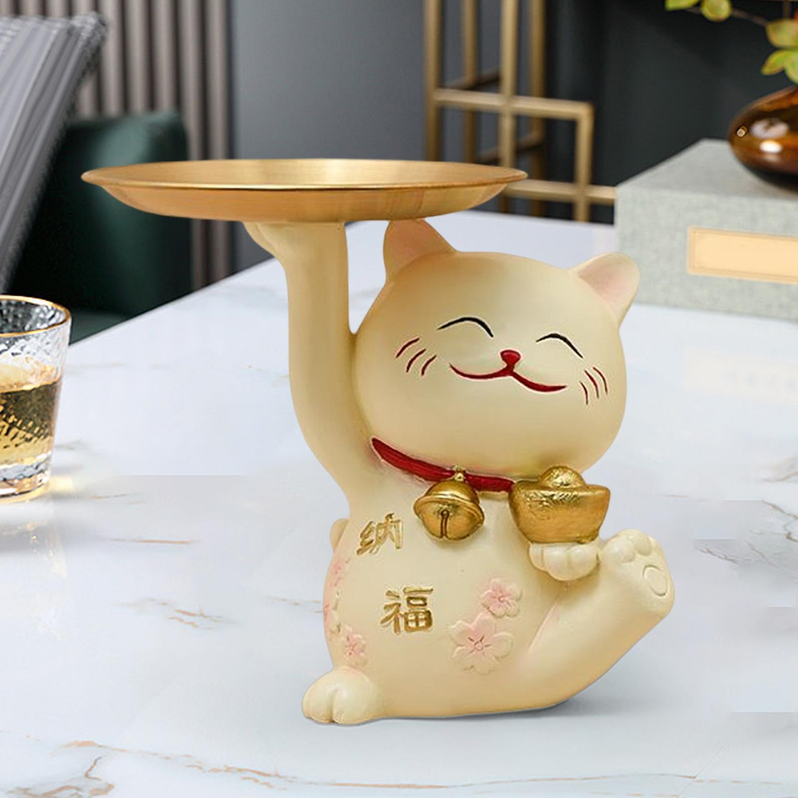 Cat Statue Storage Tray Resin Kitten Figurine Key Holder Ornament 17cmx12cmx14cm