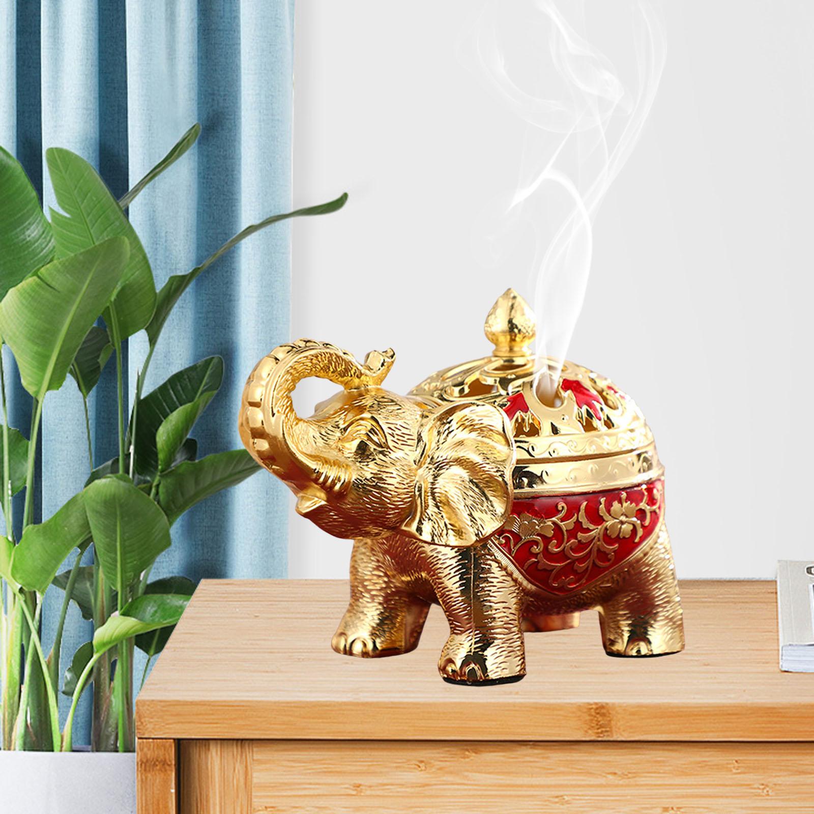 Elephant Statue Incense Burner Censer Incense Holder for Desk Home Decor Red