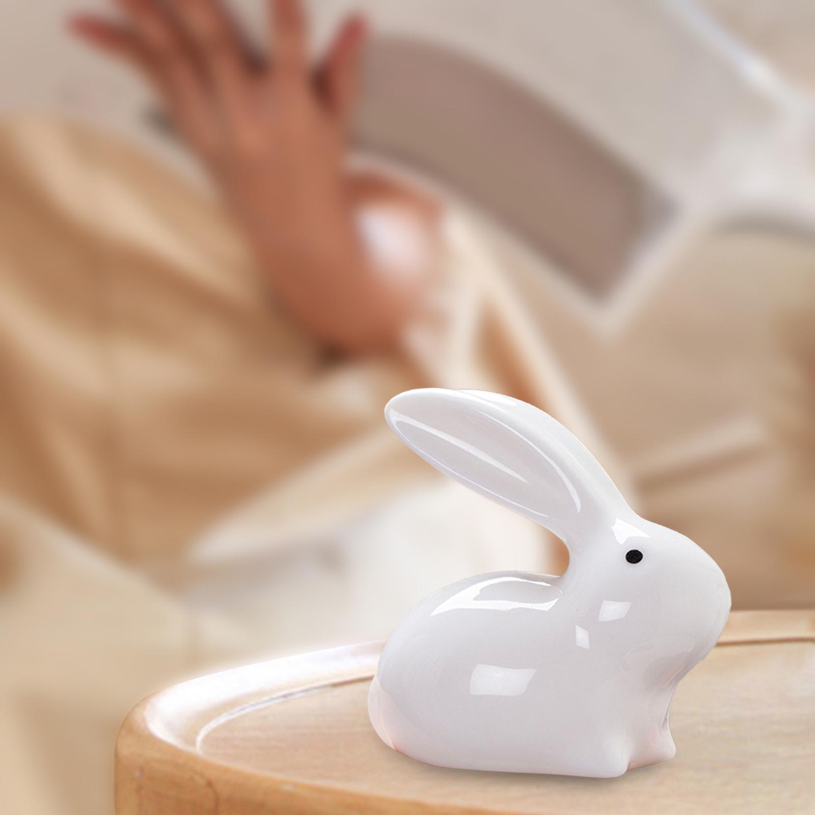Miniature Ceramic Bunny Figurine Statues Animal Ornament for Decor White