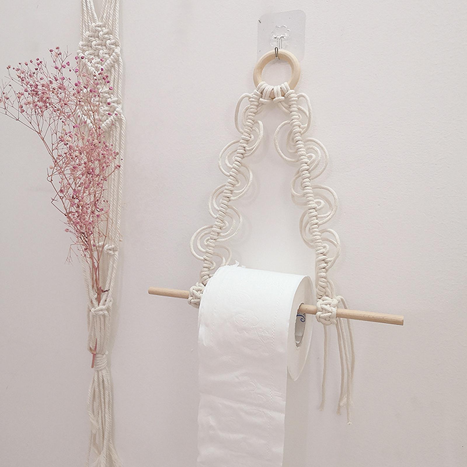 Handwoven Macrame Toilet Paper Holder Boho Wall Hanging Tissue Roll Storage