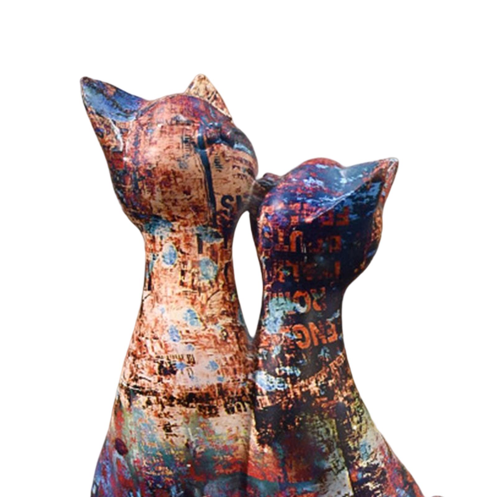 Couple Cat Statues Animals Sculpture Desktop Kitty Figures Resin Figurines Multicolor