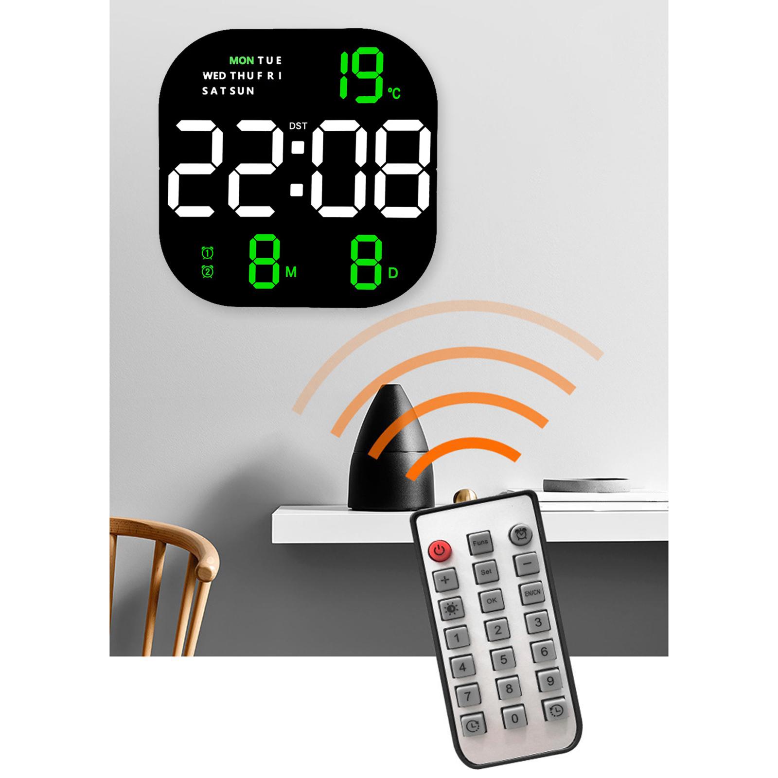 LED Desktop Alarm Clock Adjustable Brightness Digital Wall Clock for School Green Display