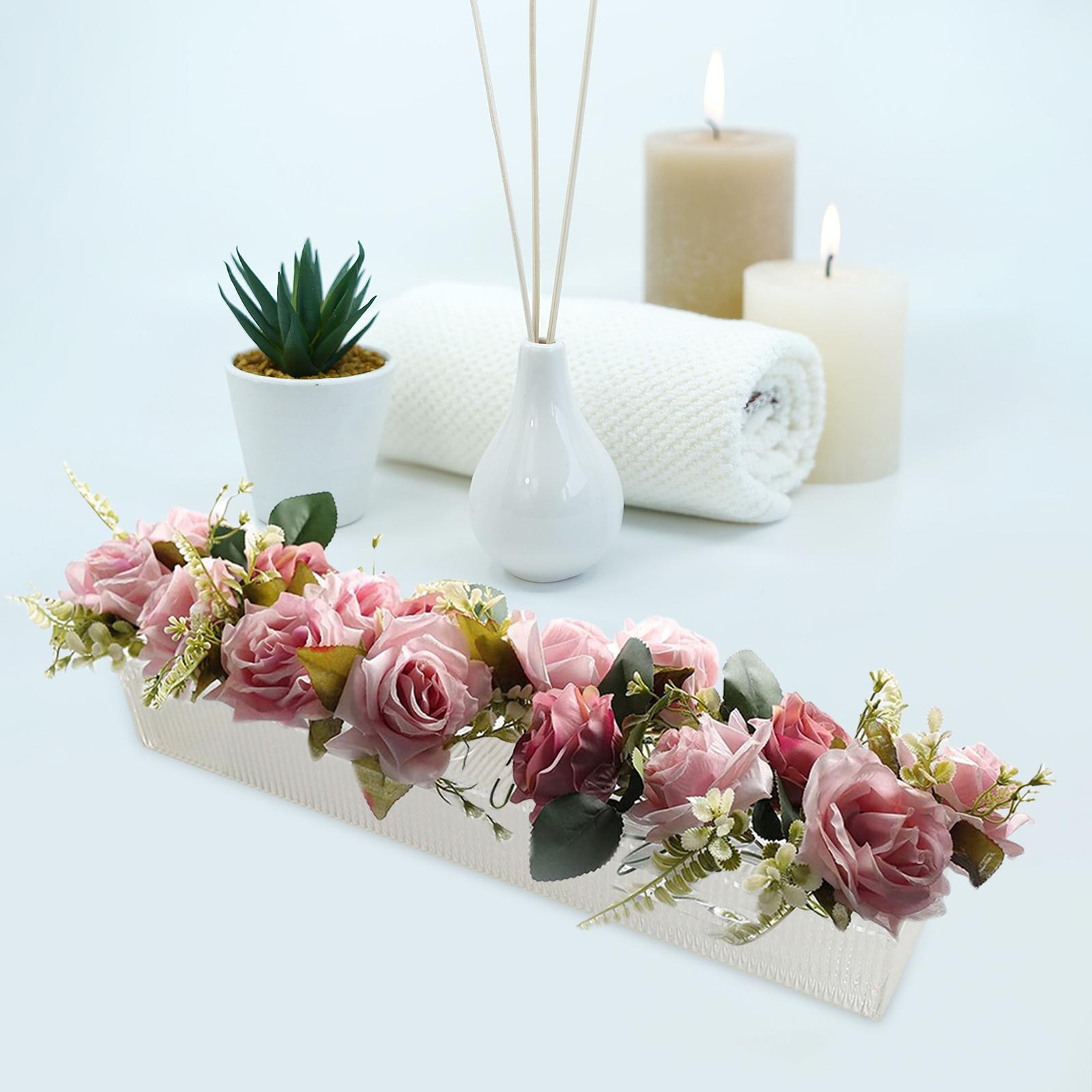 Acrylic Flower Vase Centerpiece Shelf Long Decorations with Vertical Stripes 40x10x6.5cm