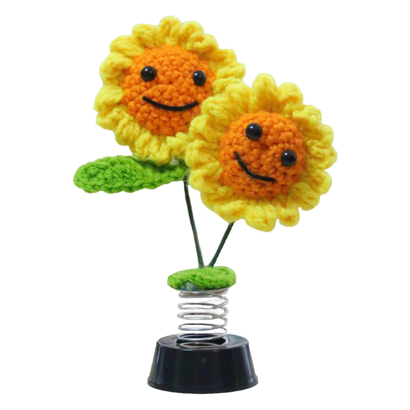 Shaking Sunflower Car Accessories Knitted Flowers Decoration for Ladies Cafe Double Heads