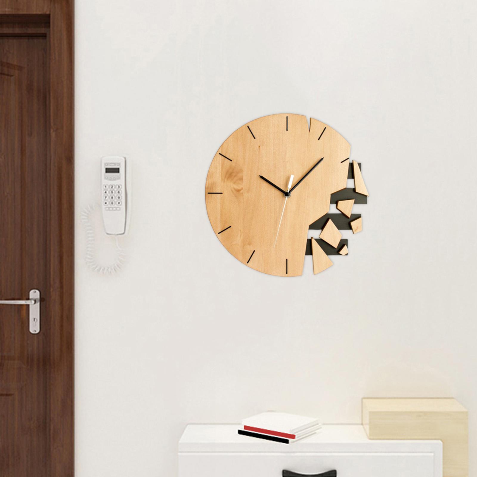 Round Hanging Clocks Shelf Modern Abstract Art Wall Clock Wooden Wall Clocks Light Yellow