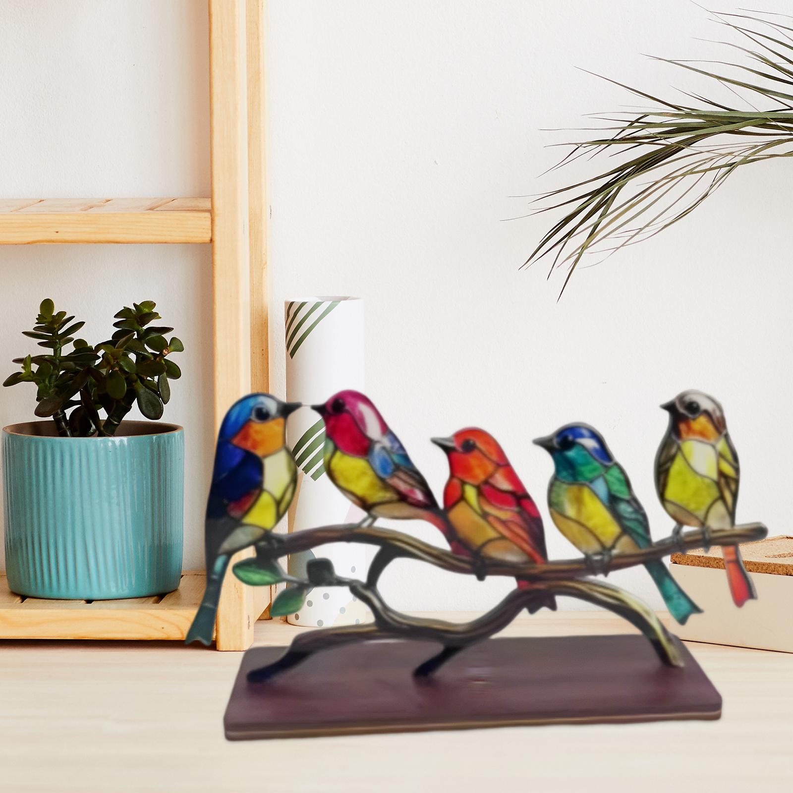 Acrylic Bird Statue Art Craft Micro Landscape Little Bird Figurine Five Birds
