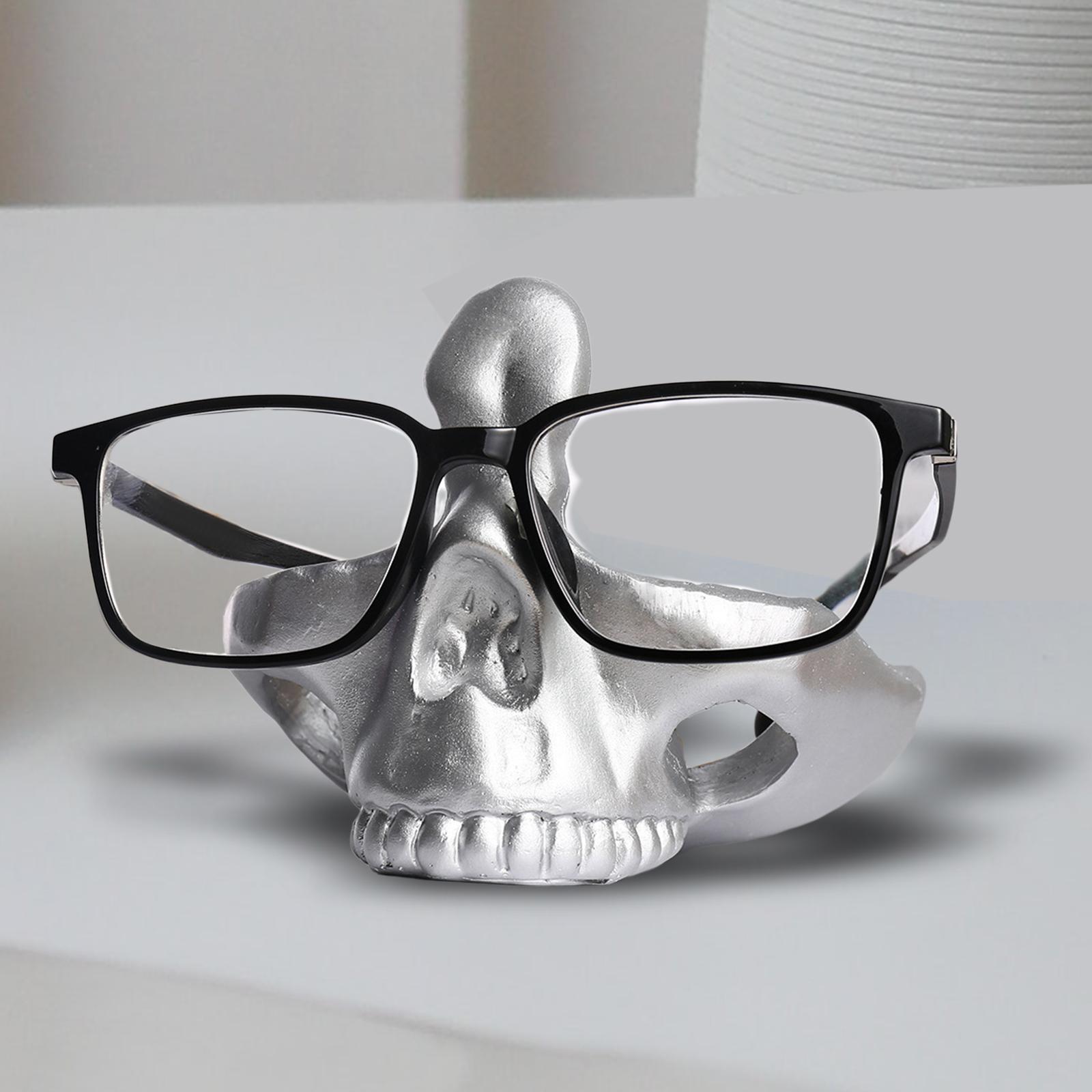 Skull Glasses Holder Creative Eyeglasses Holder for Home Tabletop NightStand Silver