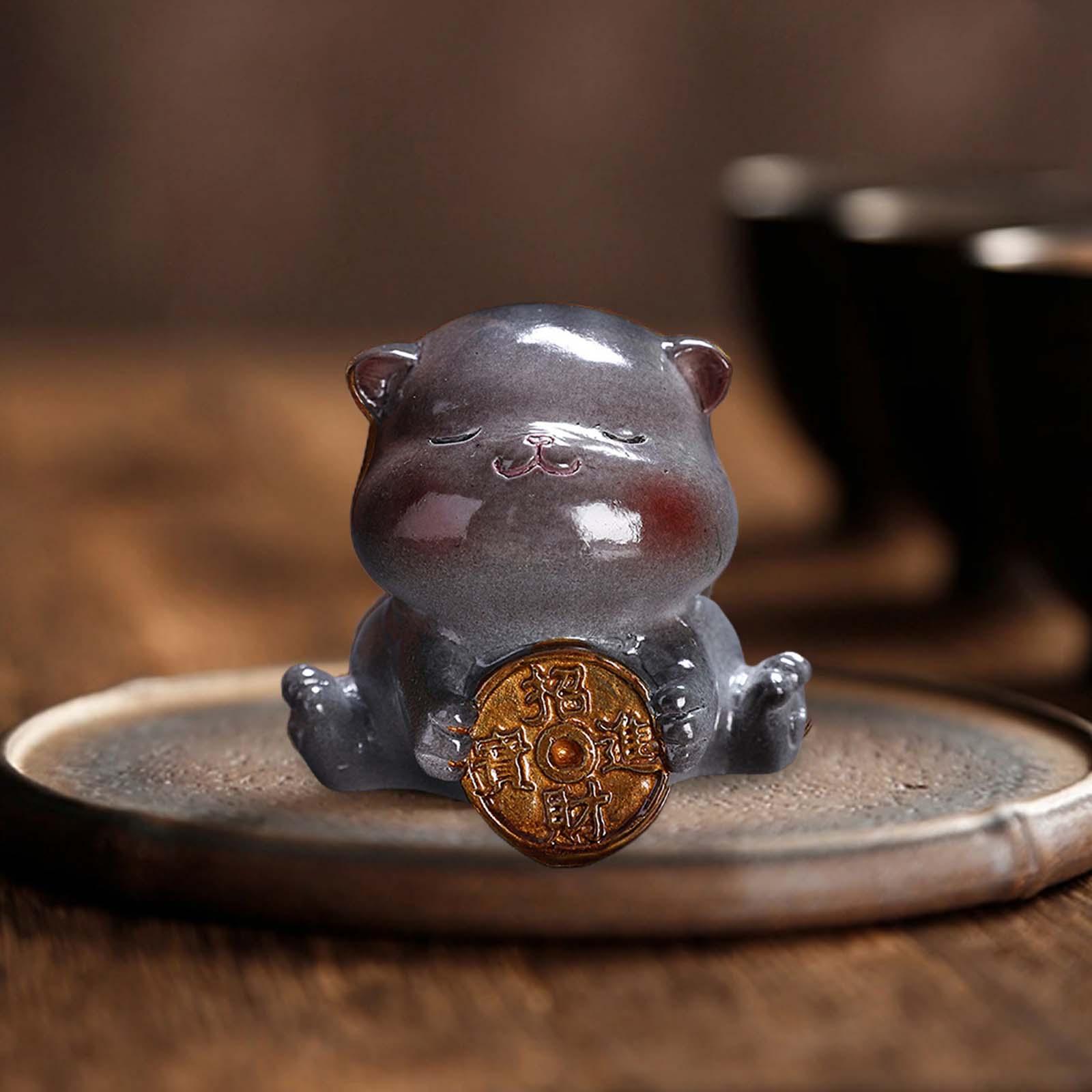 Tea Pet Cat Resin Crafts Cute Kitten Animal Sculpture for Bookcase Table Car Style B