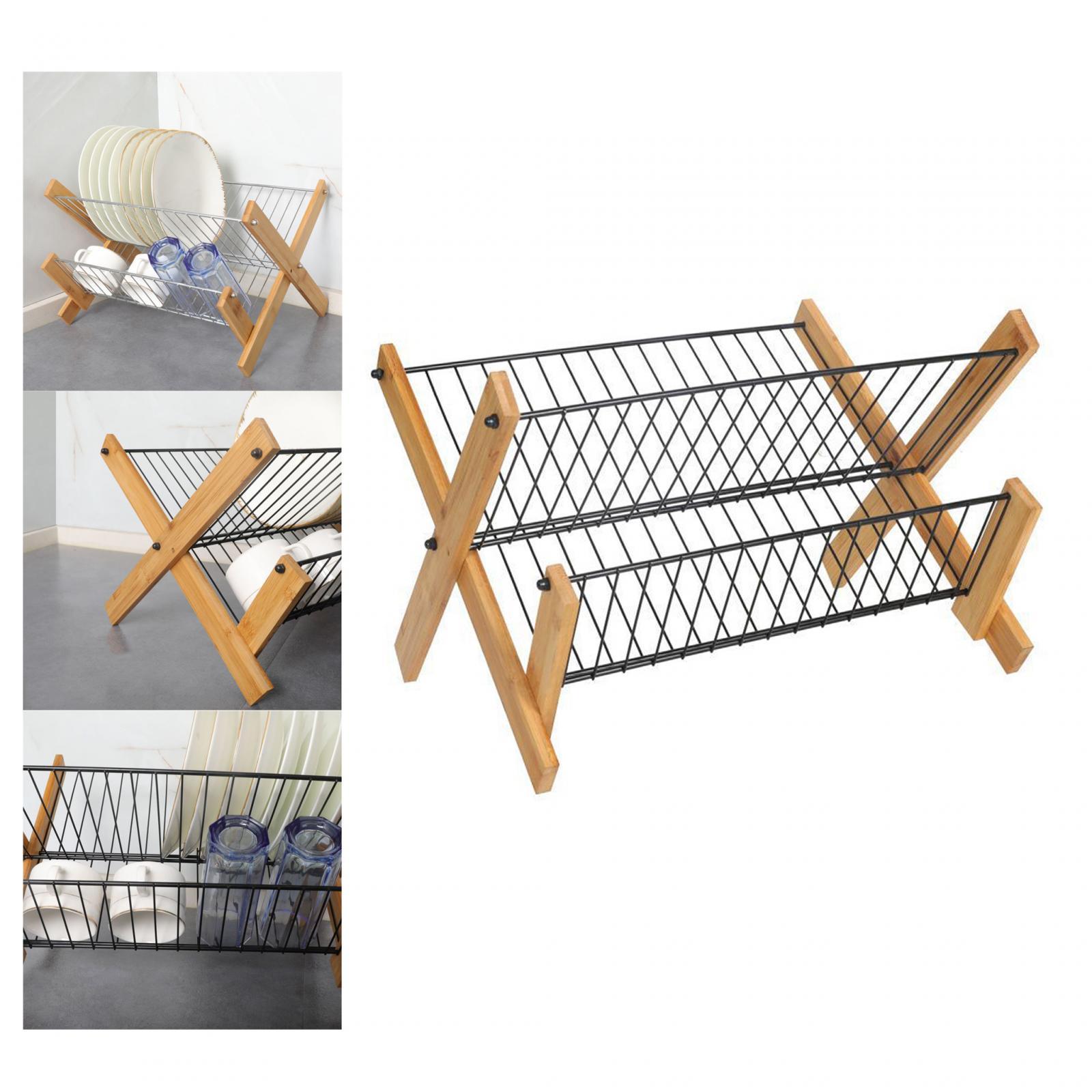 Dish Drying Rack 2 Tier Kitchen Storage Drainer for Household Bar Party Black